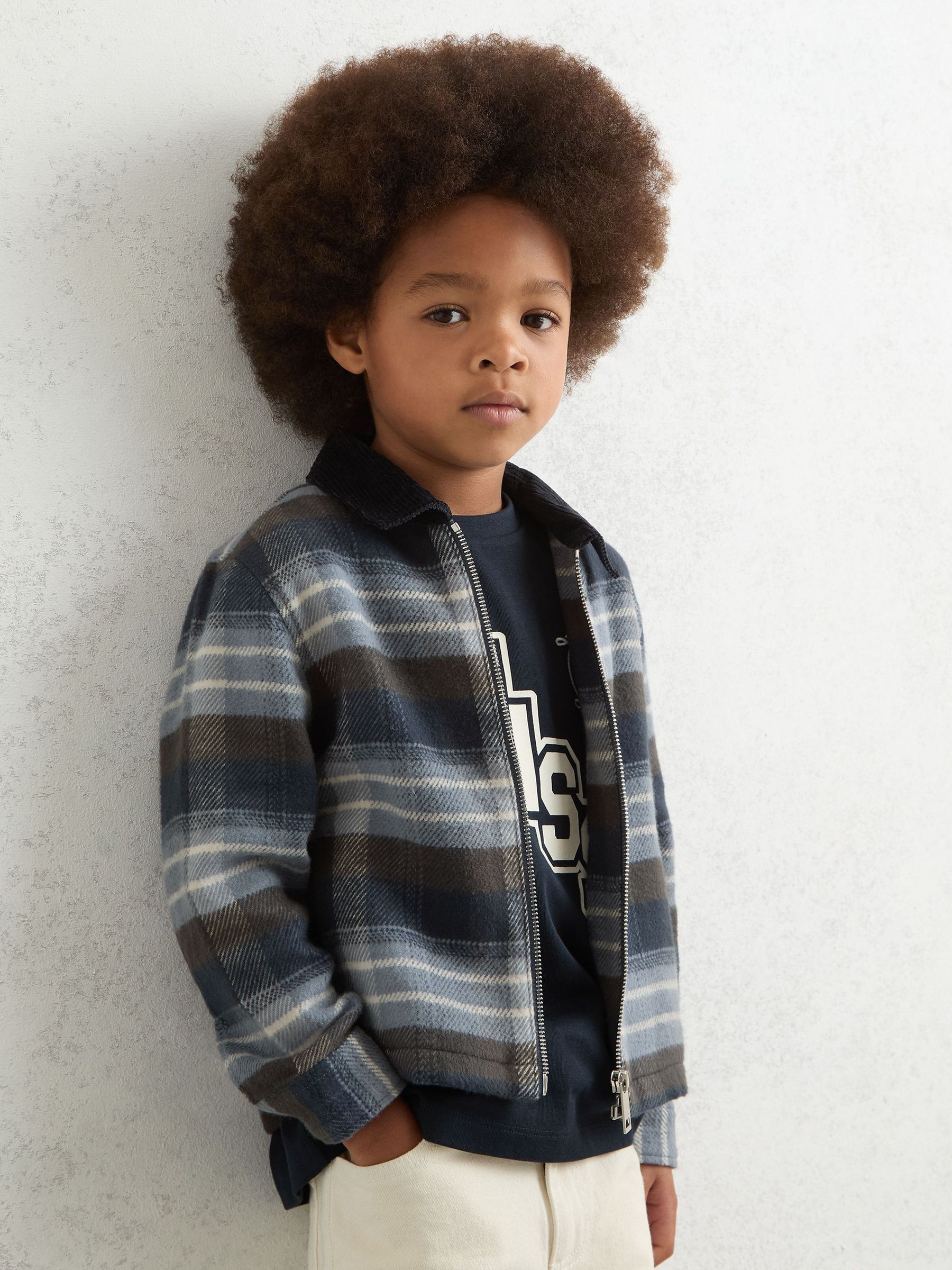 9-13 yrs Cotton Check Motor Cars Overshirt in Blue (F97764) | $90