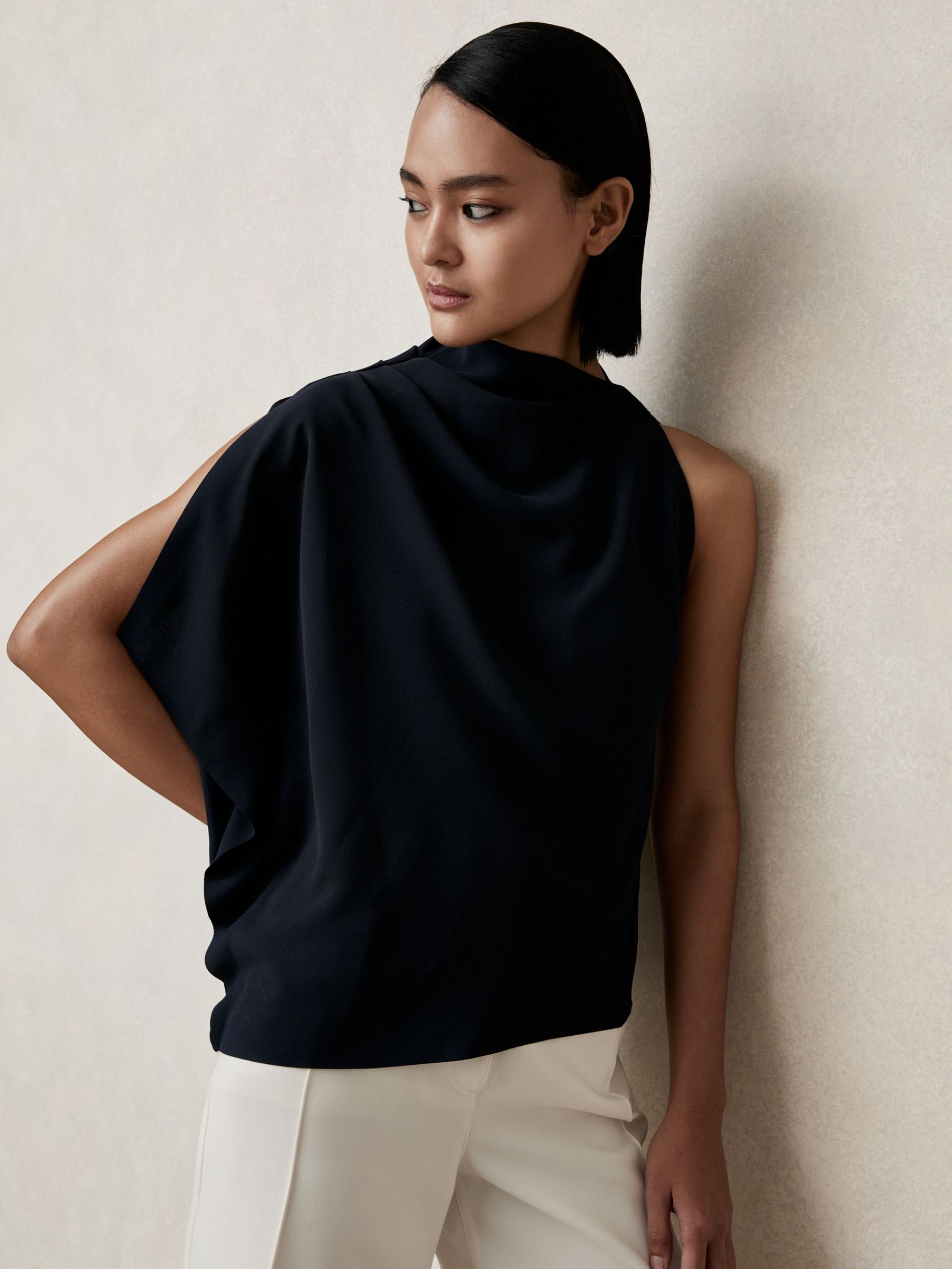 One-Shoulder Draped Top in Navy (F97765) | €140