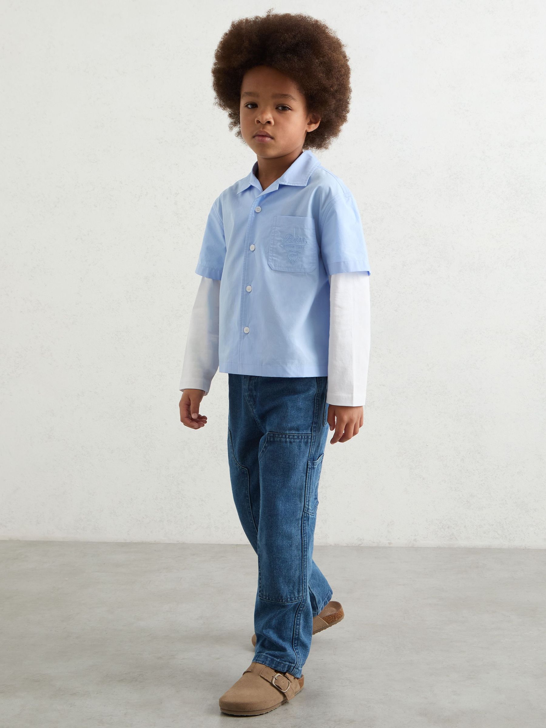 9-13 yrs Cotton Motor Cars Dual-Sleeve Shirt in Blue/White (F97767) | €60