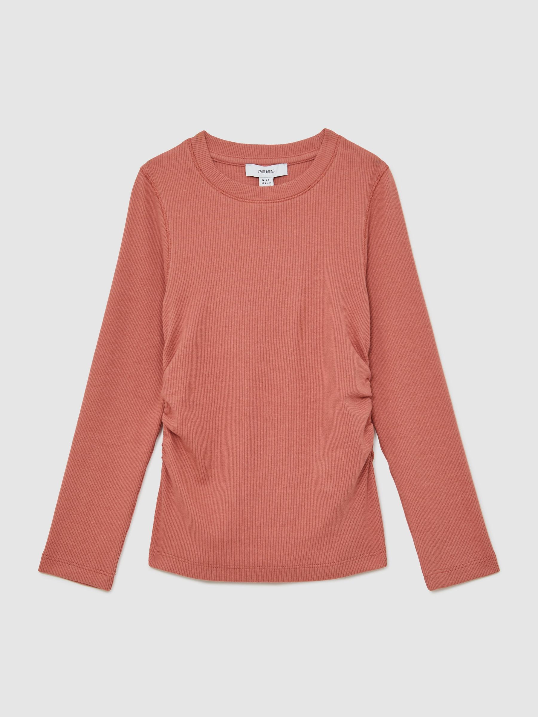 13-14 yrs Cotton Ruched Long-Sleeve T-Shirt with Stretch in Rose (F97781) | 95 QAR