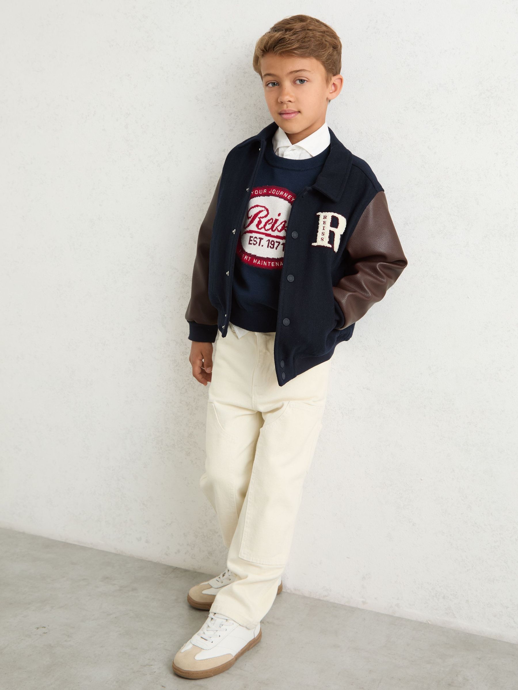 3-9 yrs Motor Cars Press-Stud Bomber Jacket in Navy/Brown (F97786) | 465 SAR