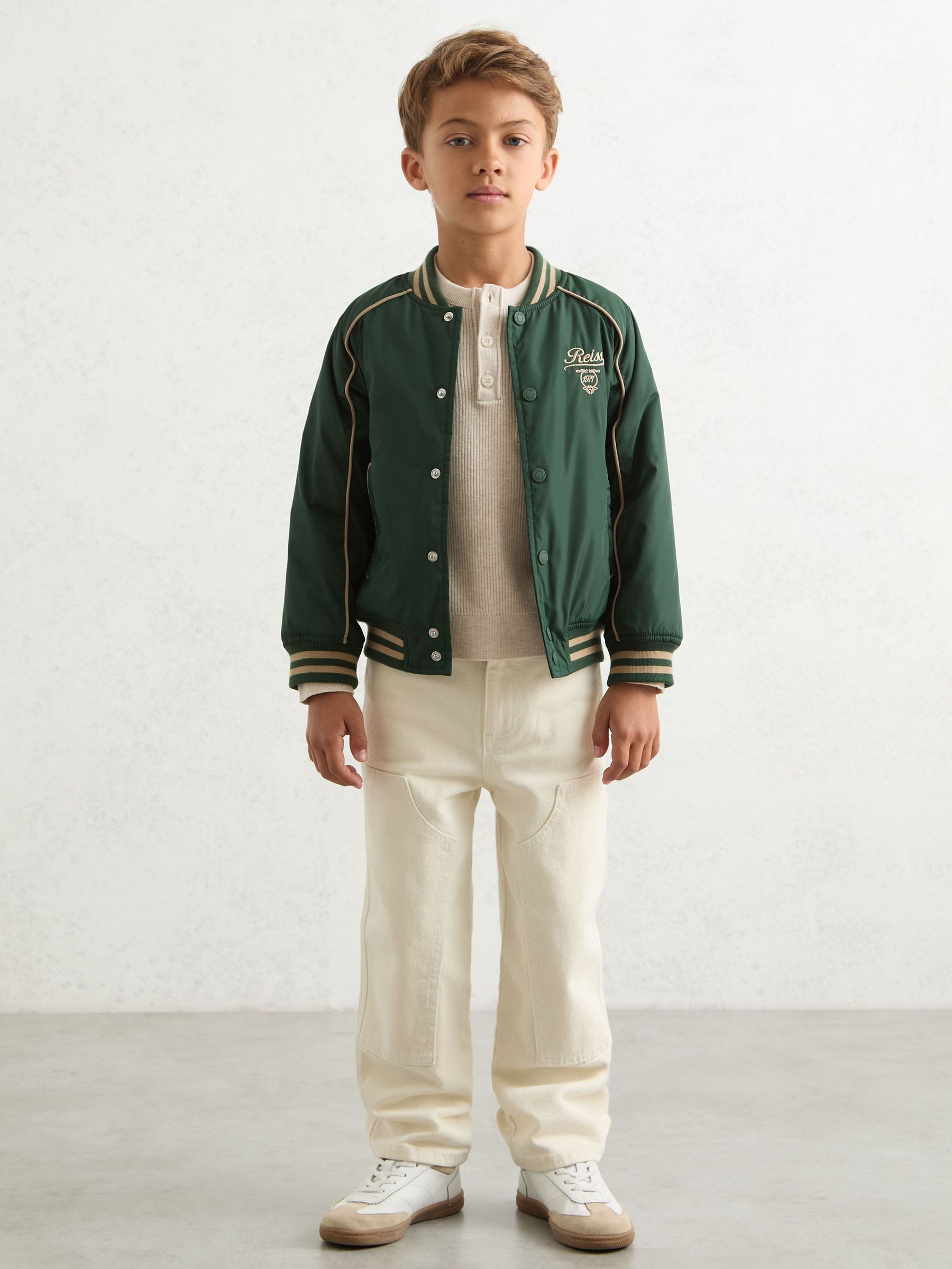 9-13 yrs Motor Cars Embroidered Bomber Jacket in Forest Green/Off White (F97787) | €95