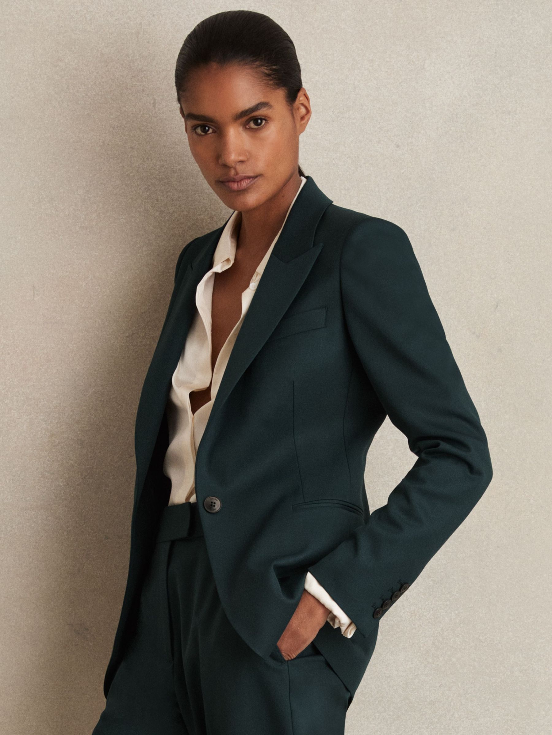 Wool-Blend Single-Breasted Suit Blazer in Green (F97790) | US$480