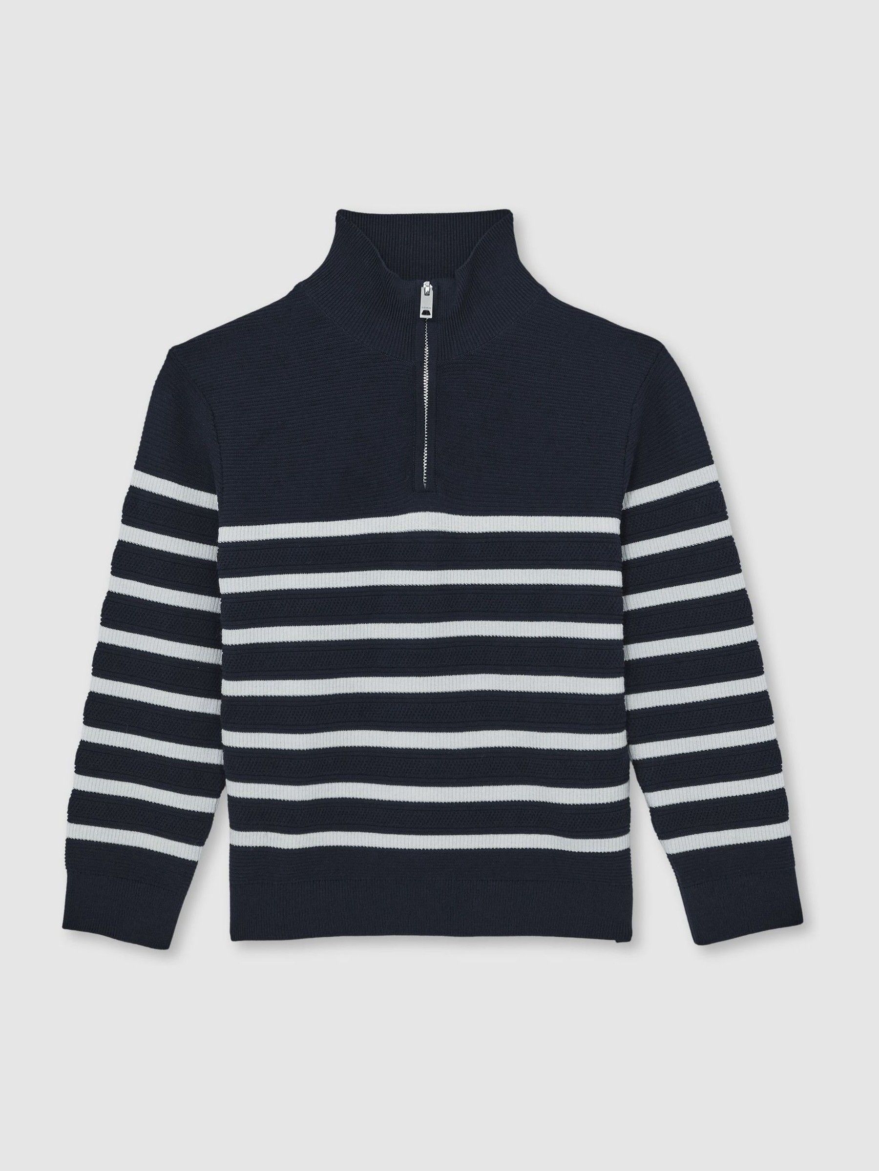 13-14 yrs Cotton-Blend Stripe Half-Zip Jumper in Navy/Off White (F97792) | $80