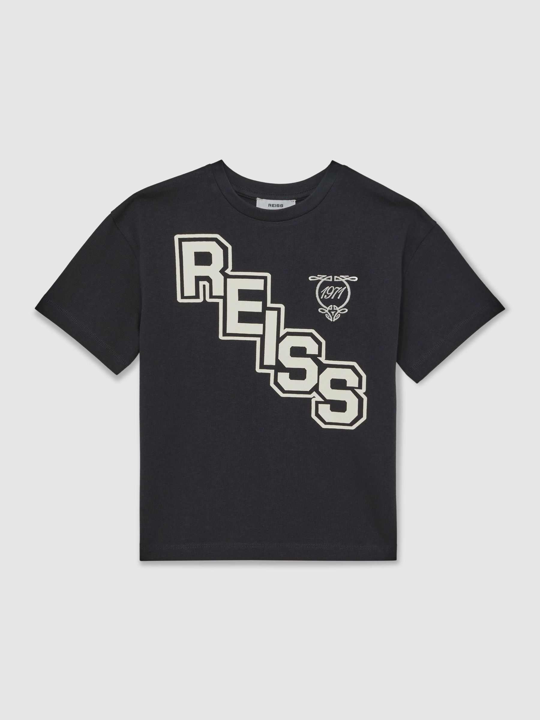 13-14 yrs Cotton Oversized Logo T-Shirt in Navy/White (F97817) | 120 QAR
