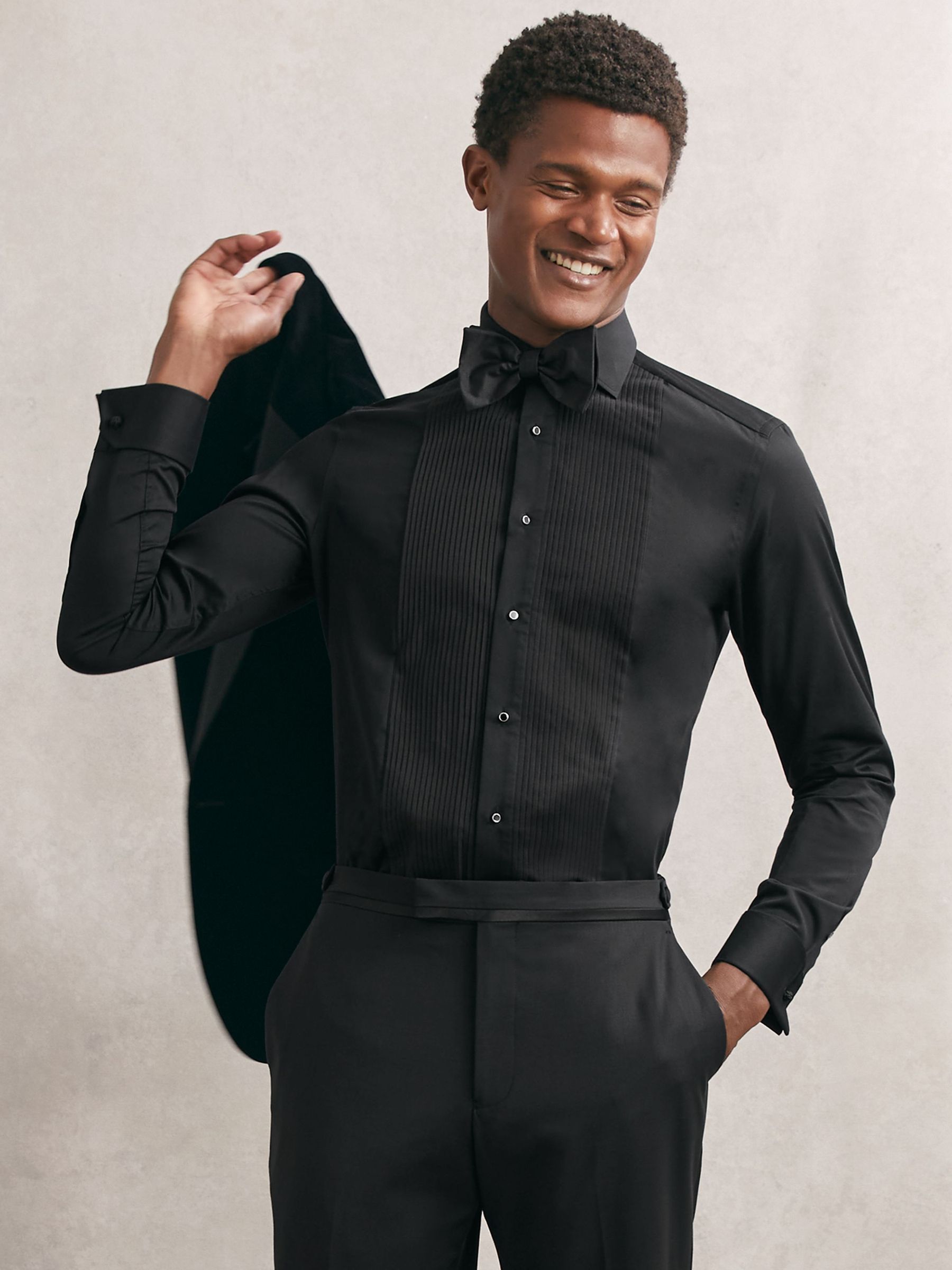 Slim Fit Cotton Double-Cuff Dinner Shirt in Black (F97825) | $220