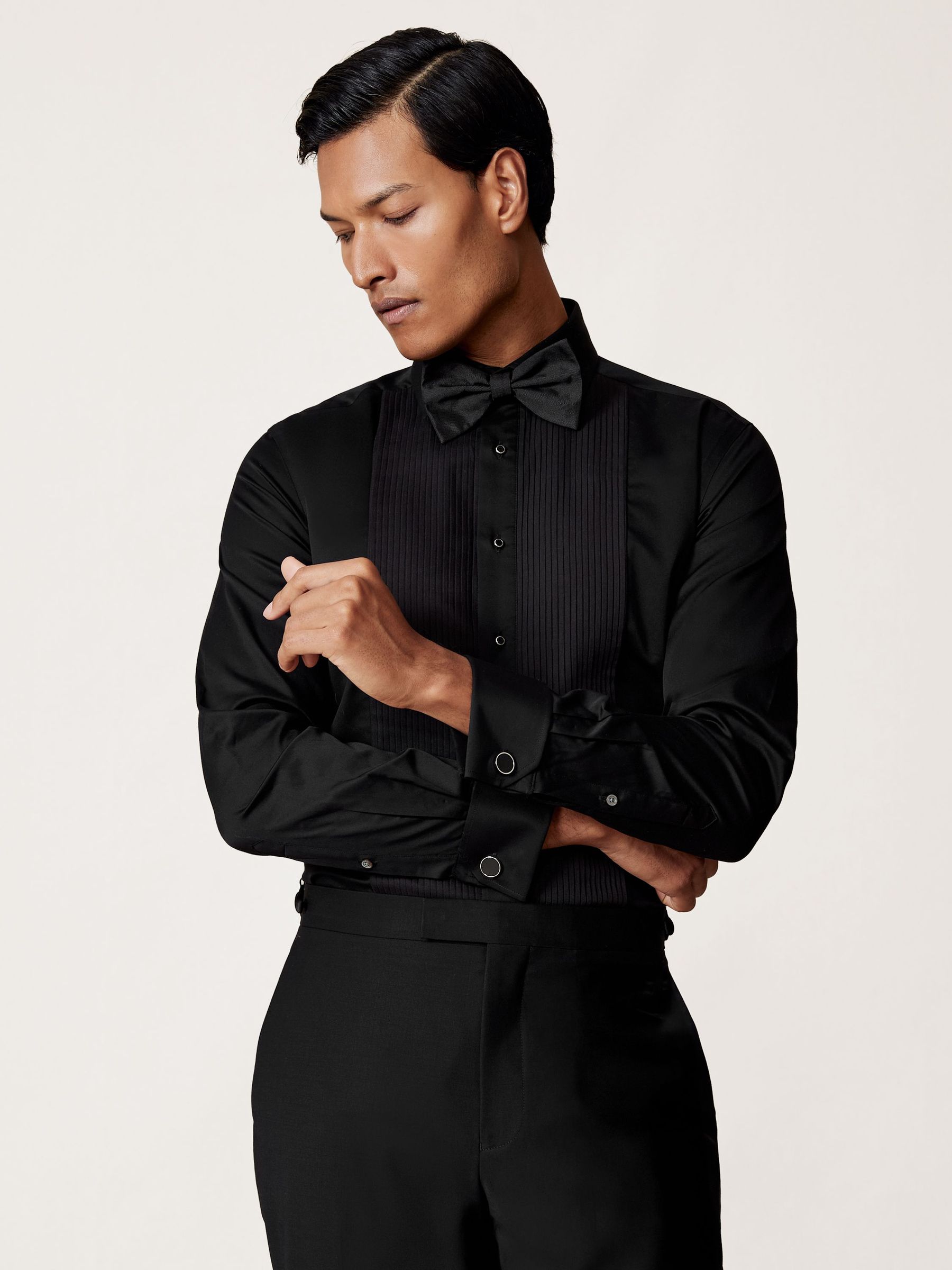 Regular Fit Cotton Double-Cuff Dinner Shirt Regular-Fit in Black (F97830) | 700 QAR