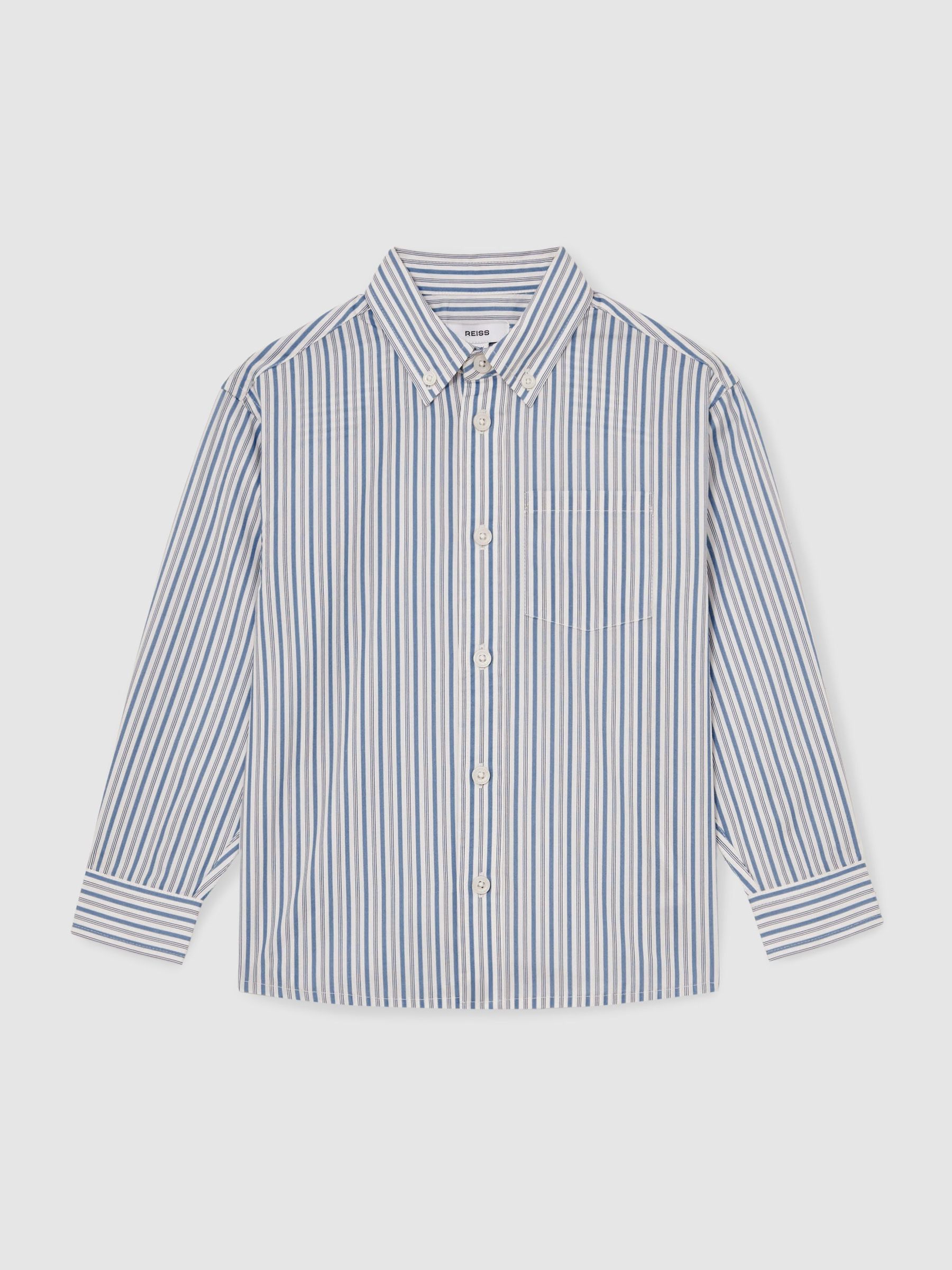 13-14 yrs Cotton-Poplin Striped Oversize Shirt in Blue/White (F97838) | US$70