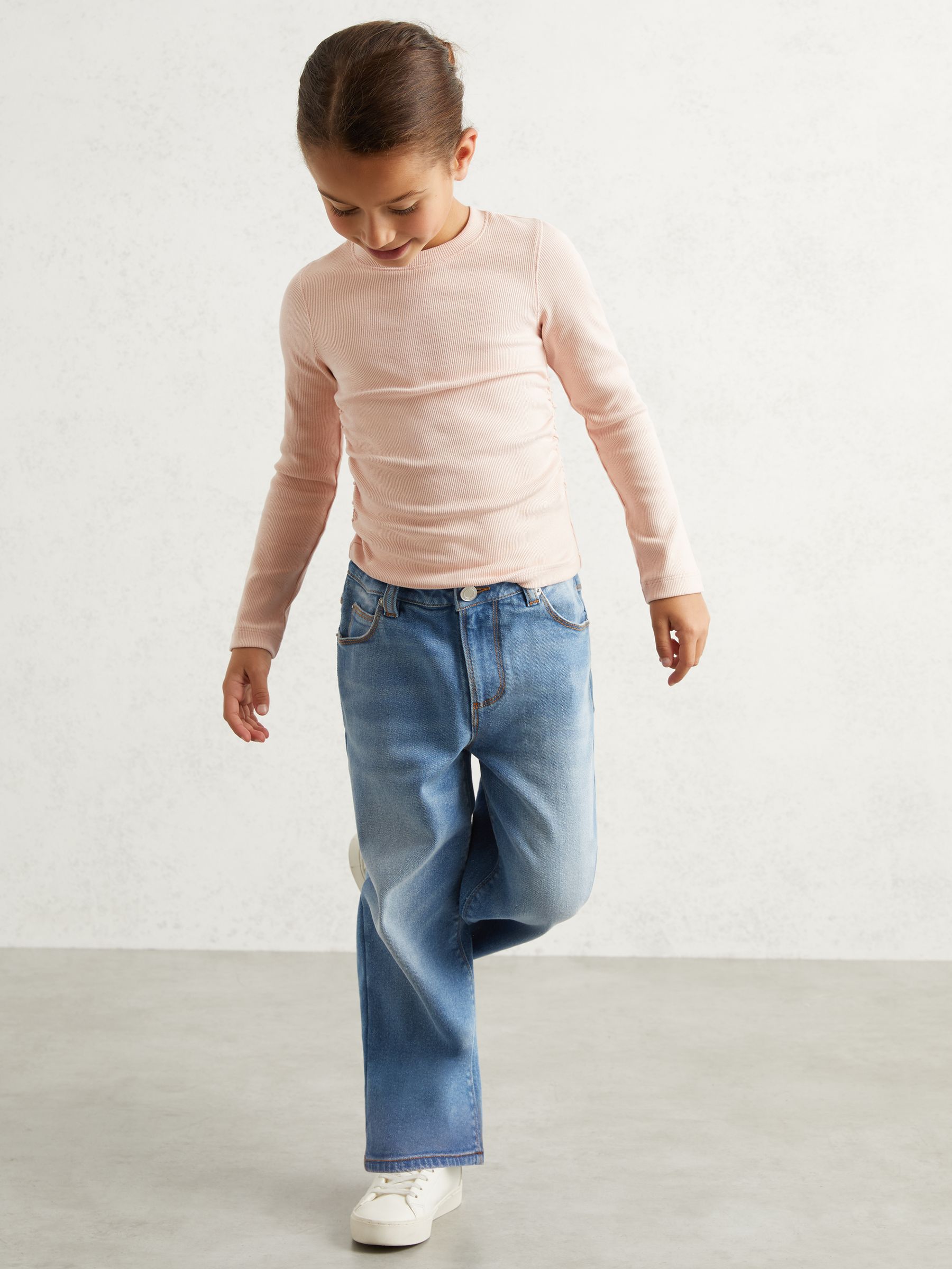 9-13 yrs Cotton Ruched Long-Sleeve T-Shirt with Stretch in Pale Pink (F97839) | €25