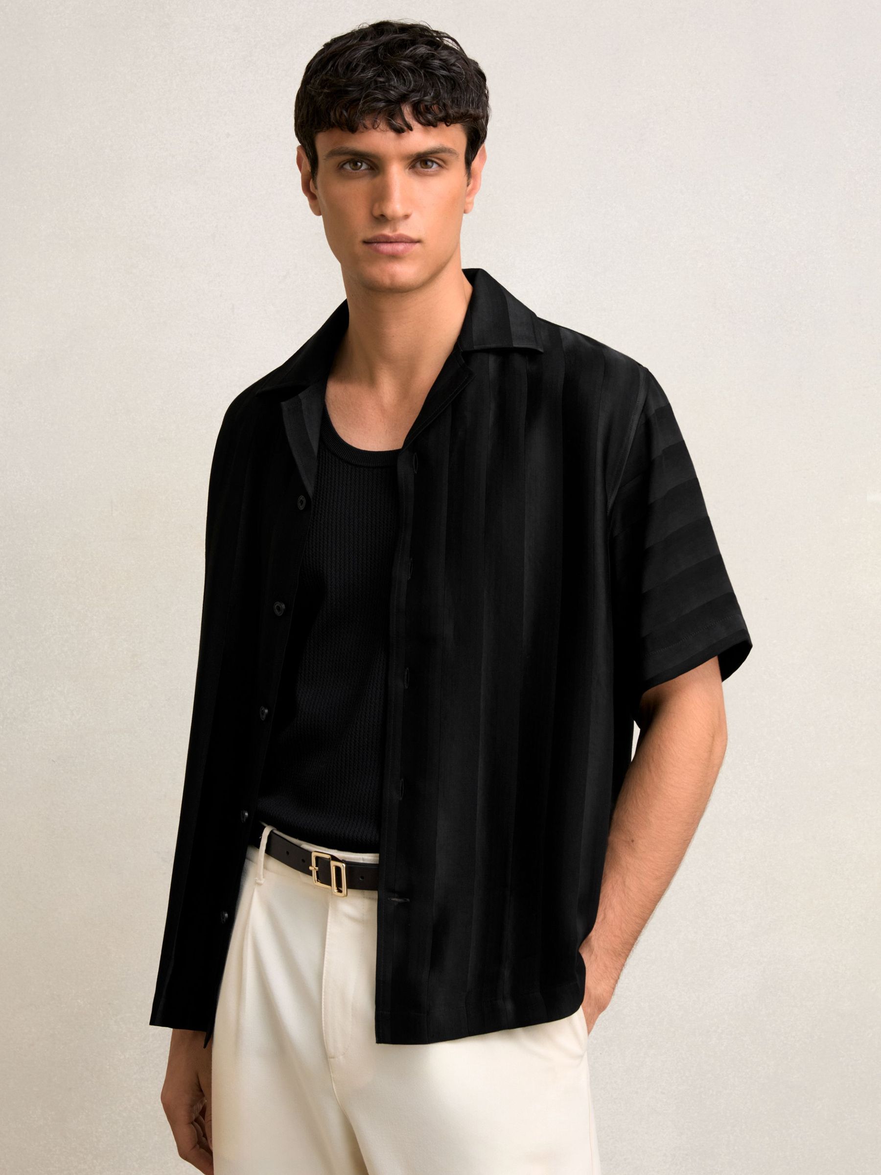 Jacquard-Stripe Cuban-Collar Shirt in Black (F97843) | €145