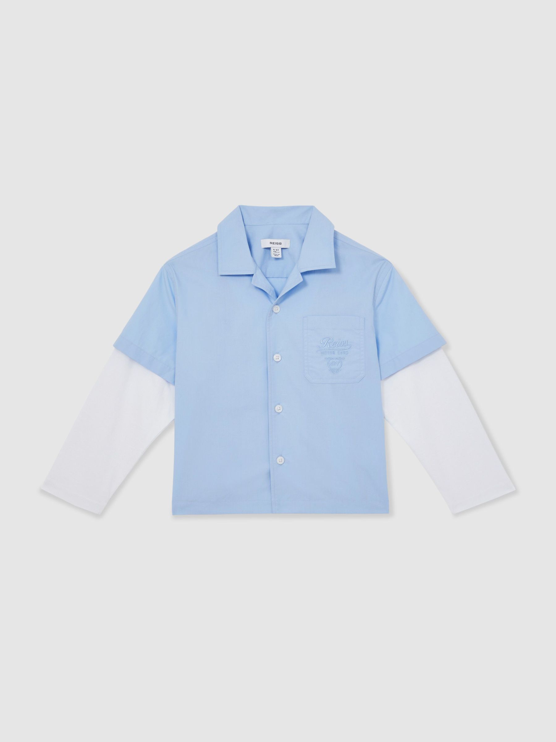 13-14 yrs Cotton Motor Cars Dual-Sleeve Shirt in Blue/White (F97853) | $110