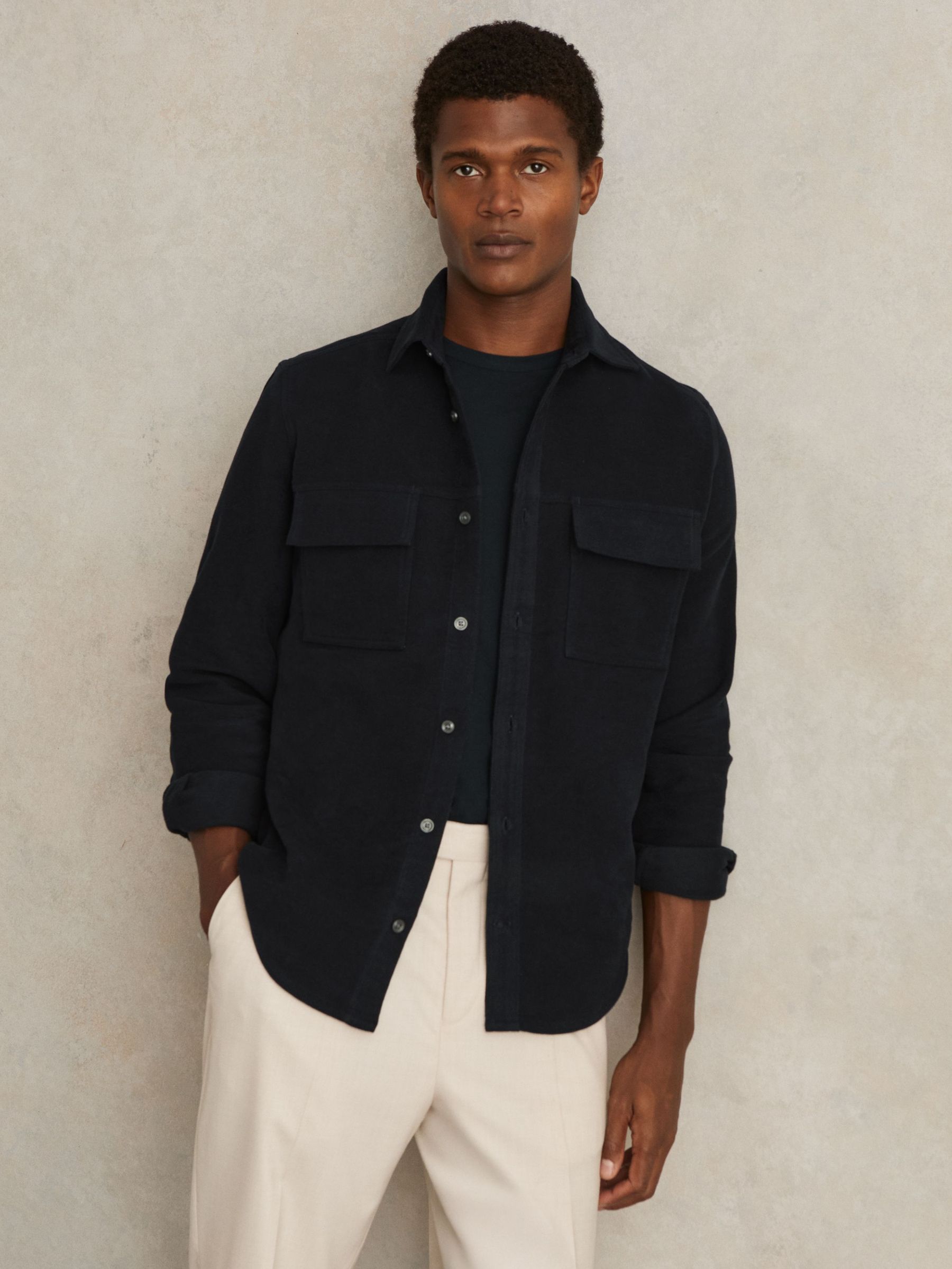 Moleskin-Cotton Twin-Pocket Overshirt in Navy (F97862) | CA$250