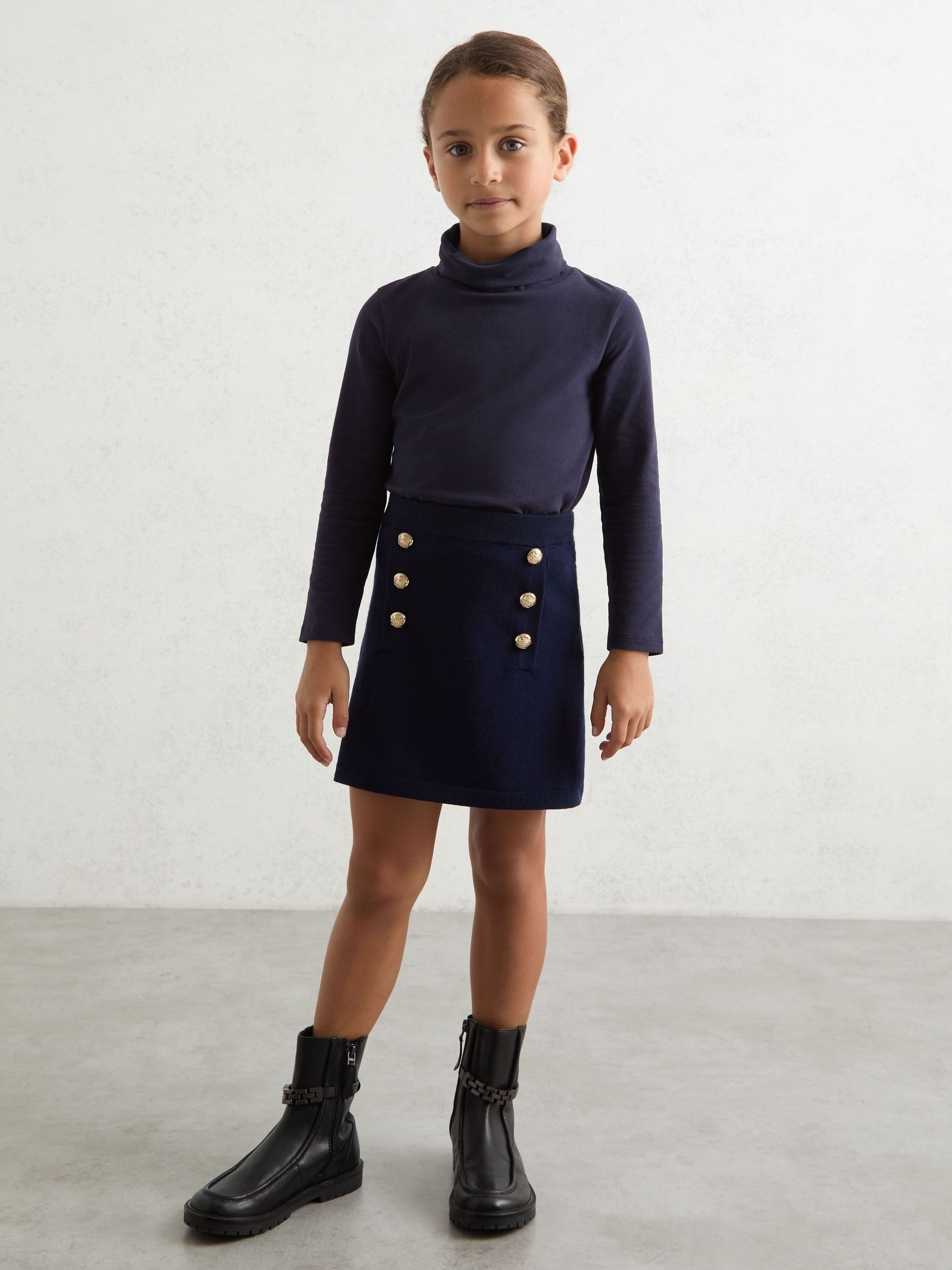 9-13 yrs Cotton-Jersey Roll-Neck Top with Stretch in Navy (F97868) | €25