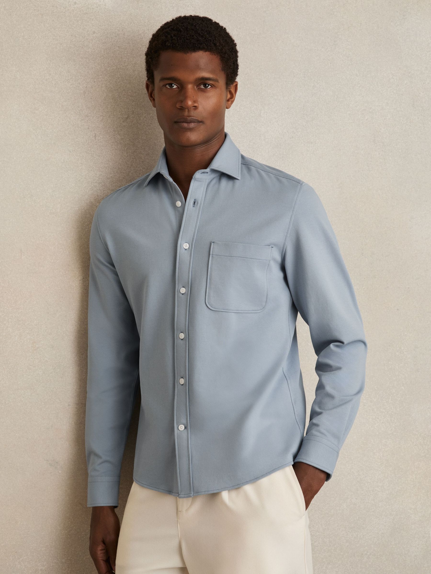 Cotton-Twill Cutaway-Collar Overshirt in Soft Blue (F97870) | €145