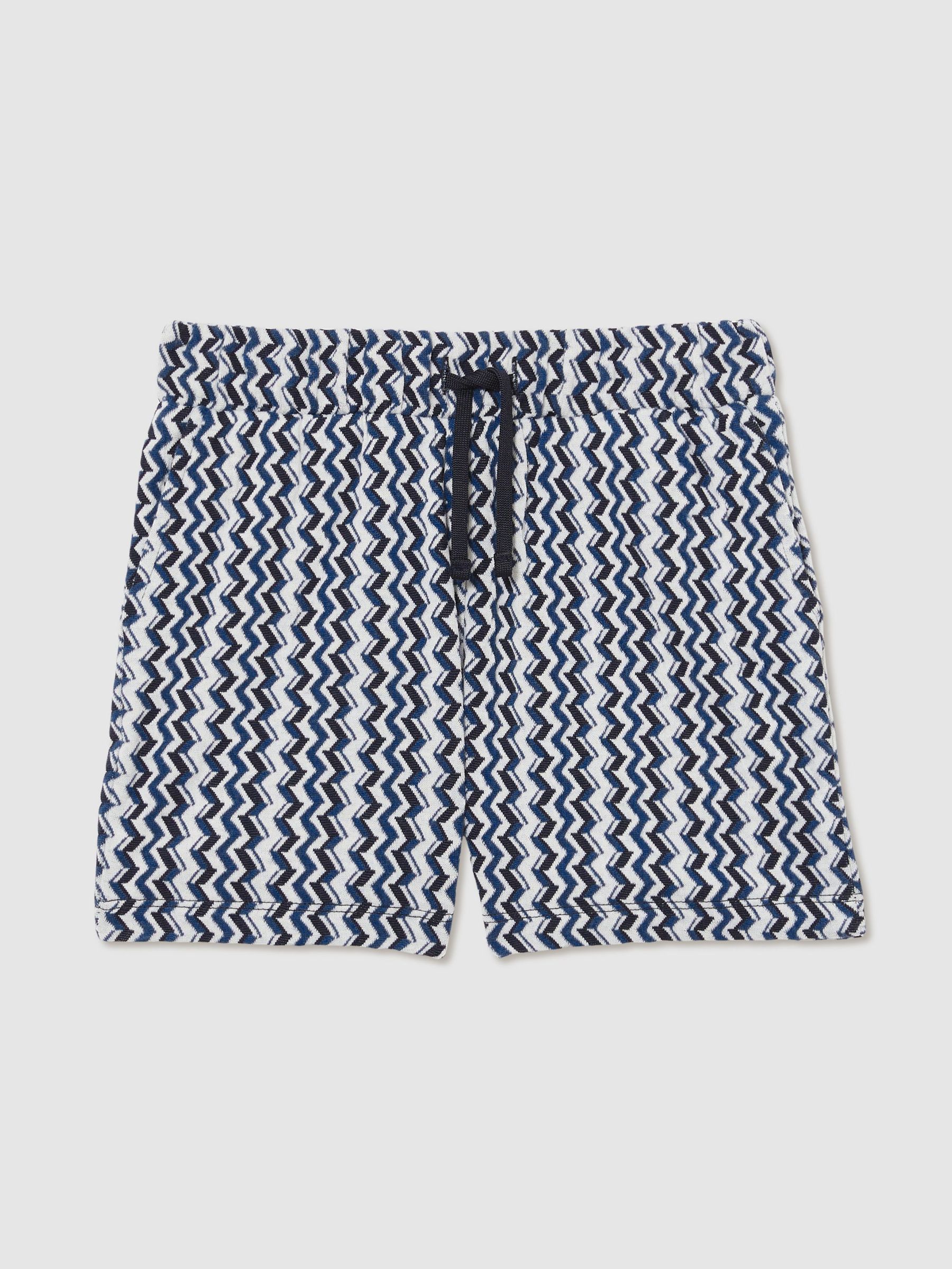 Zig-Zag Knit Drawstring Shorts in Blue (F97890) | US$60