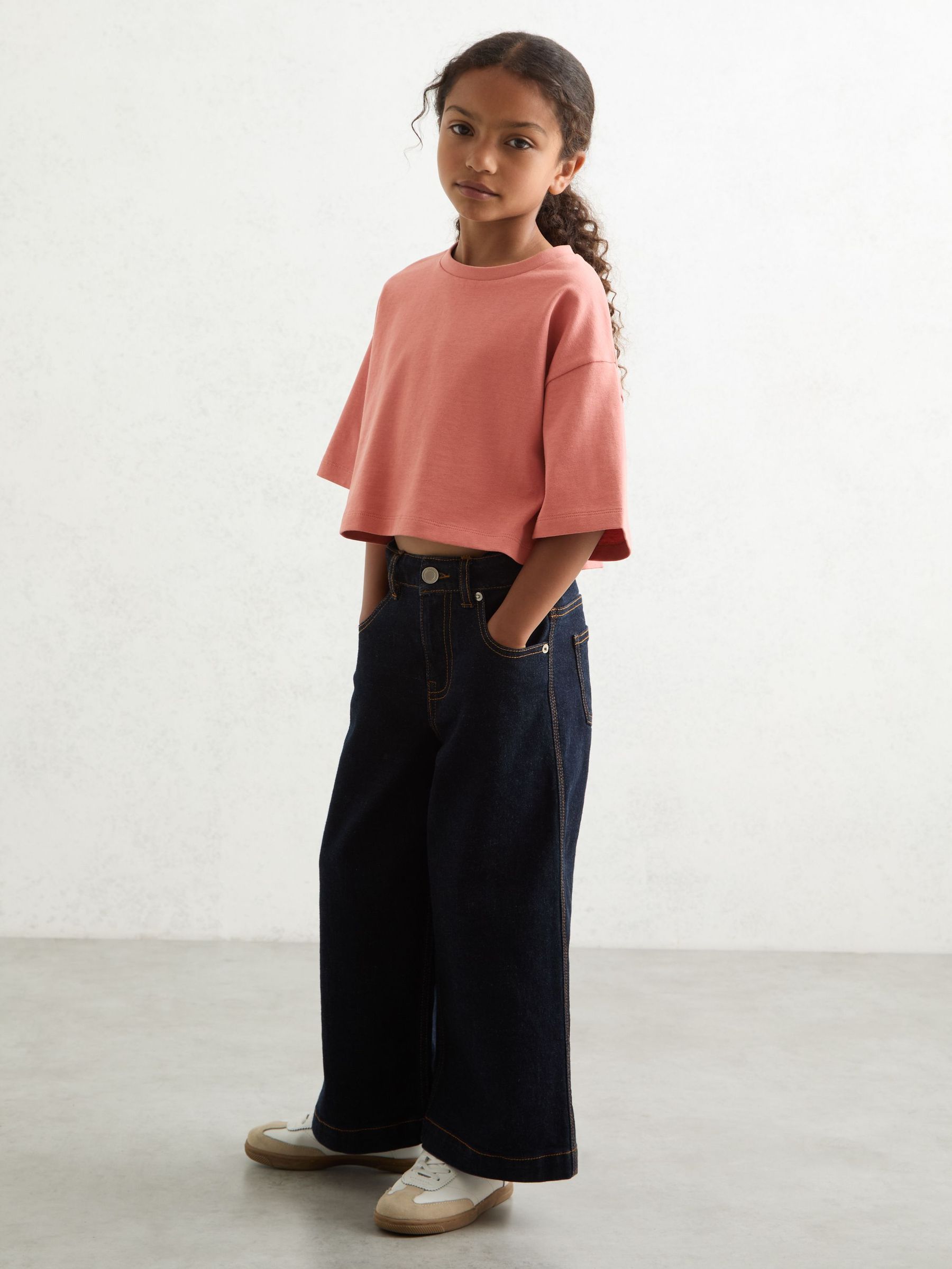 9-13 yrs Cotton Oversized Cropped T-Shirt in Rose (F97892) | $25