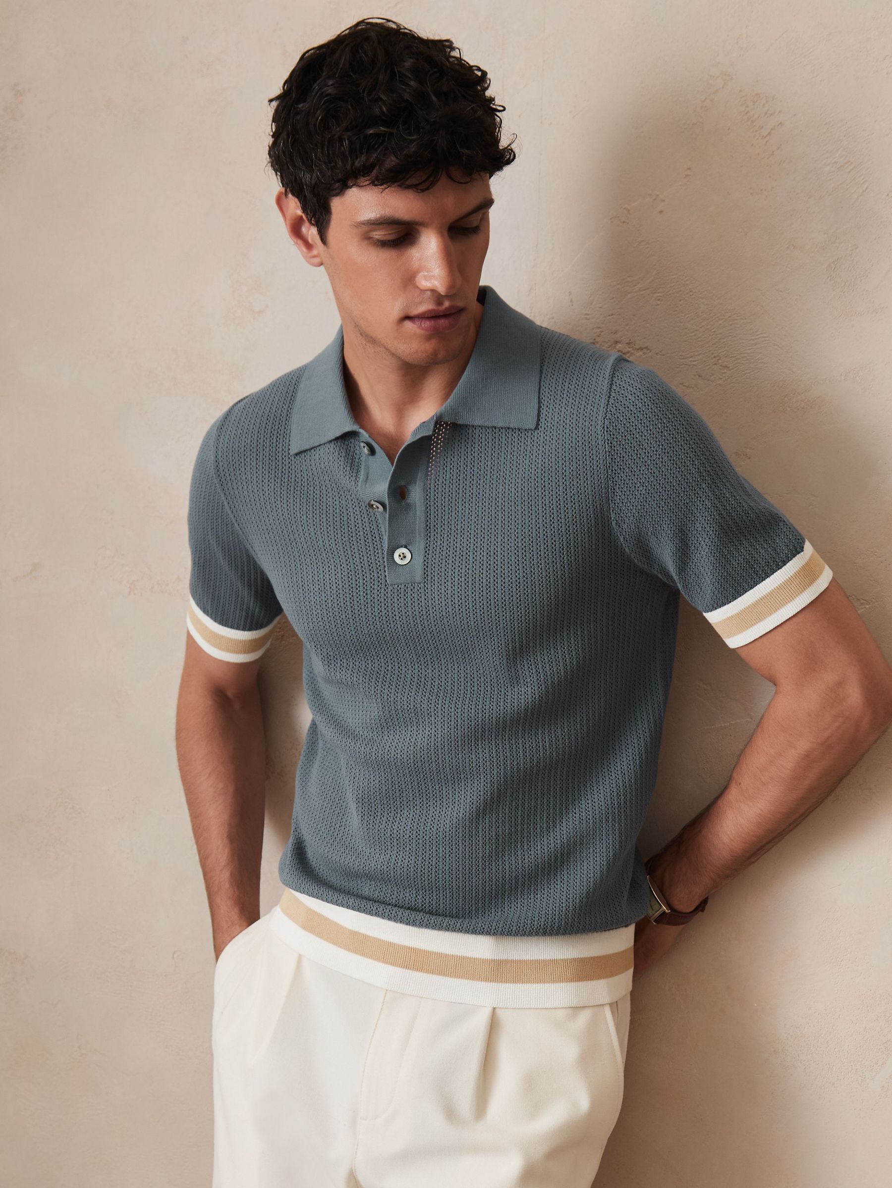 Reiss | Ché Cotton Knit Polo Shirt in Airforce Blue (F97909) | €145