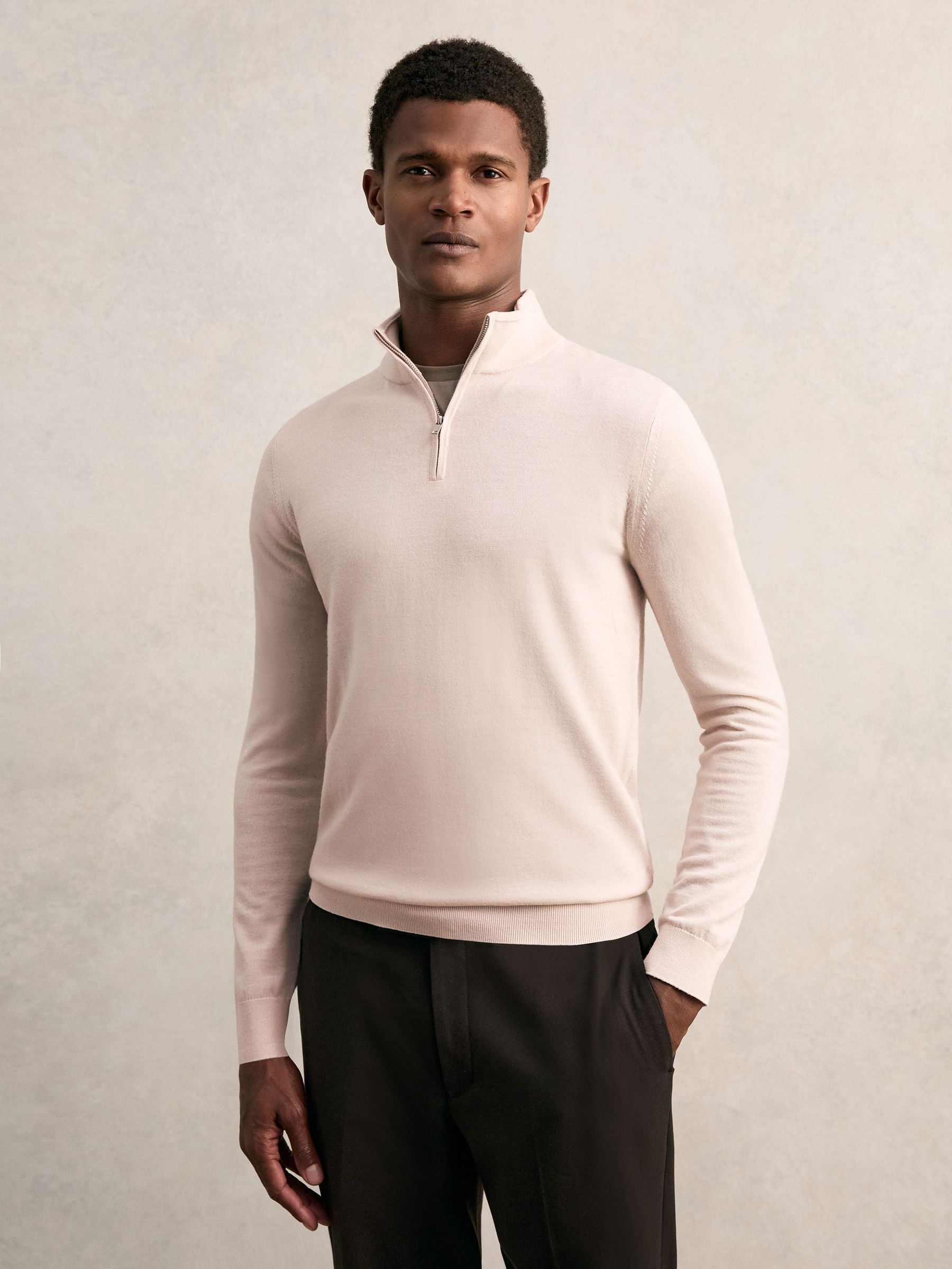 Merino Wool Half-Zip Jumper in Beige (F97913) | €140