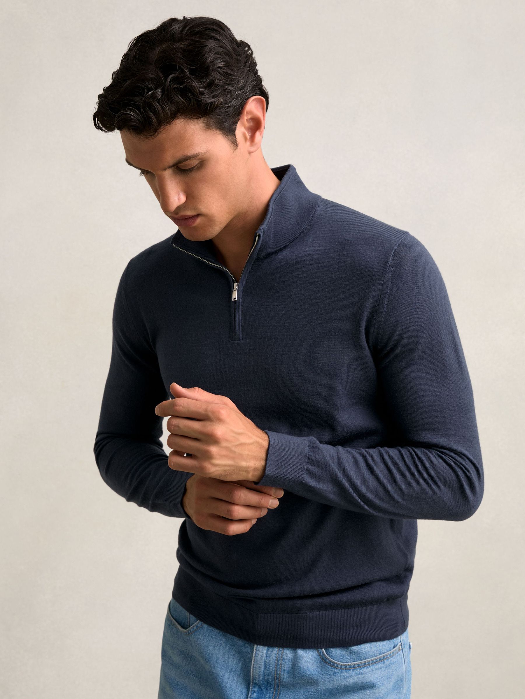 Merino Wool Half-Zip Jumper in Midnight Navy (F97915) | €140