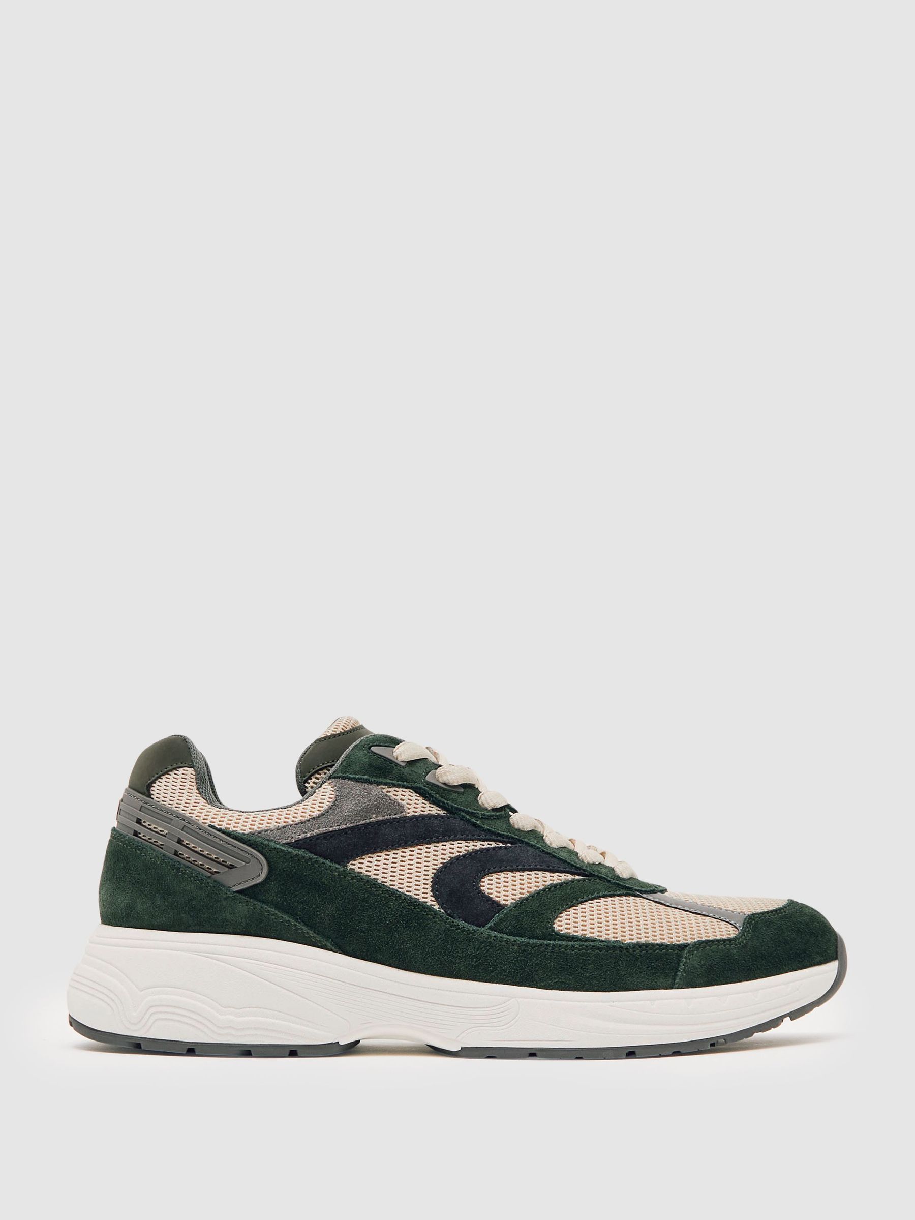 Panelled Running Trainers in Forest Green/Stone (F97920) | 970 QAR