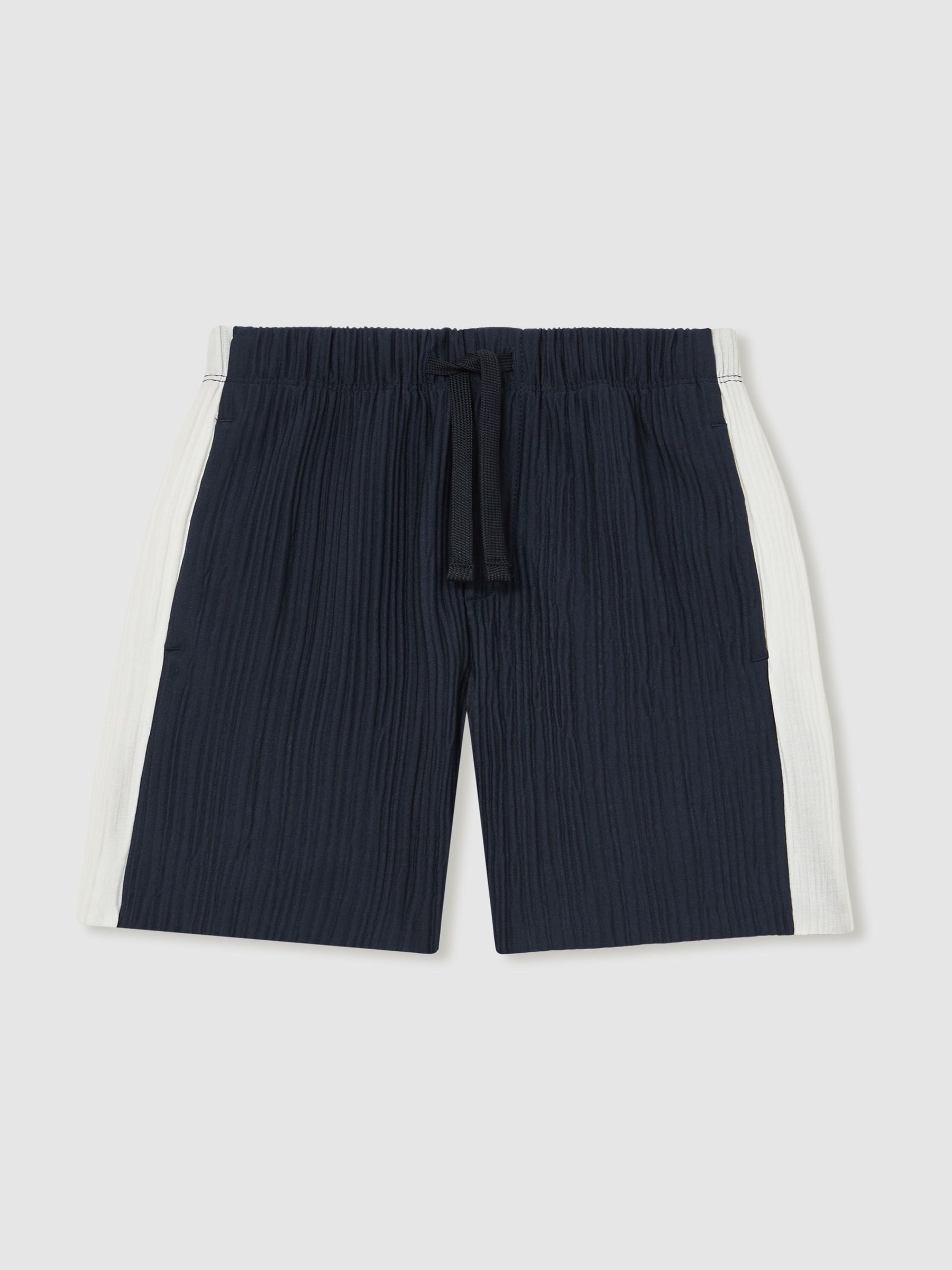 Plissé Colour-Block Shorts in Navy/White (F97926) | US$60