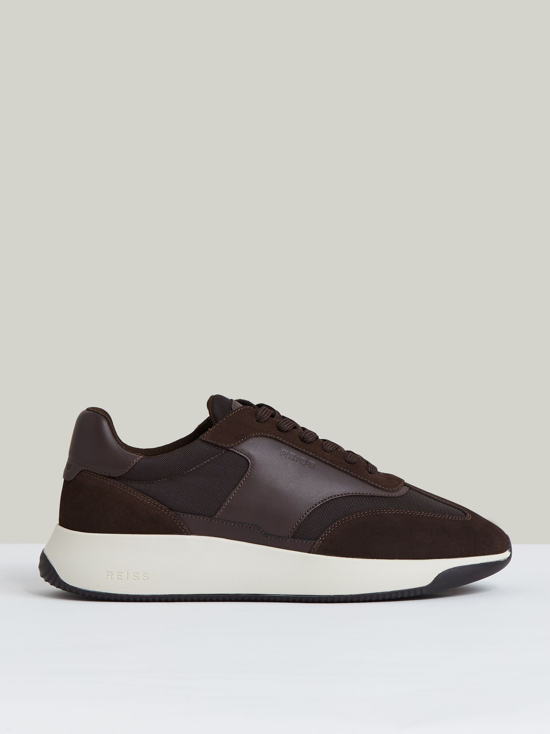 Bonded-Leather Suede Running Trainers in Chocolate Brown (F97938) | CA$280