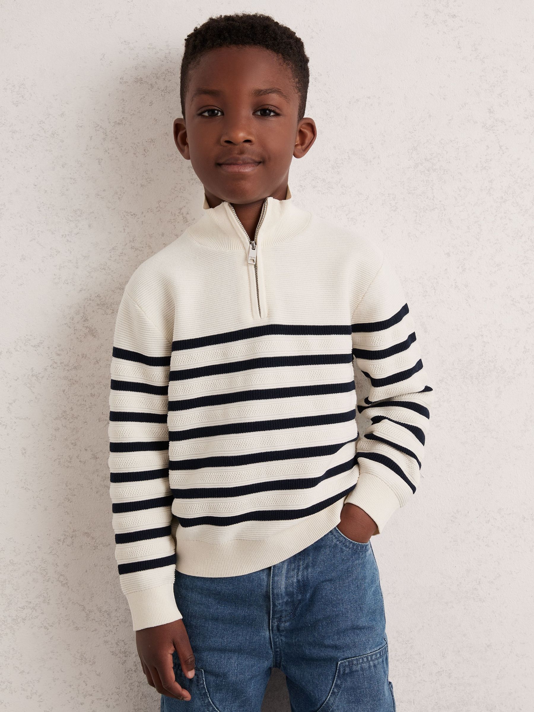 3-9 yrs Cotton-Blend Stripe Half-Zip Jumper in White (F97940) | DKK430