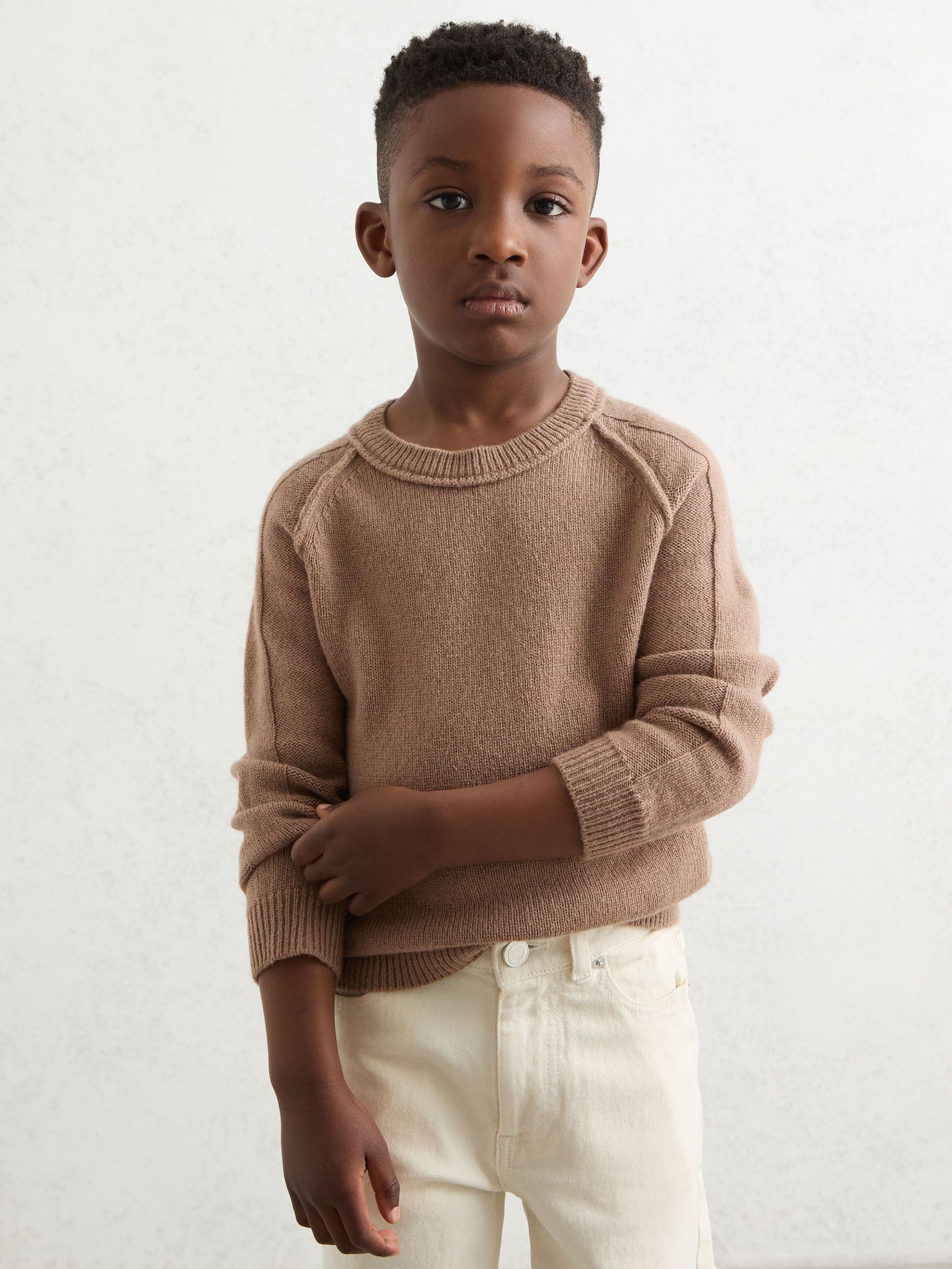 3-9 yrs Wool-Cashmere Reverse-Seam Jumper in Camel (F97942) | 210 QAR