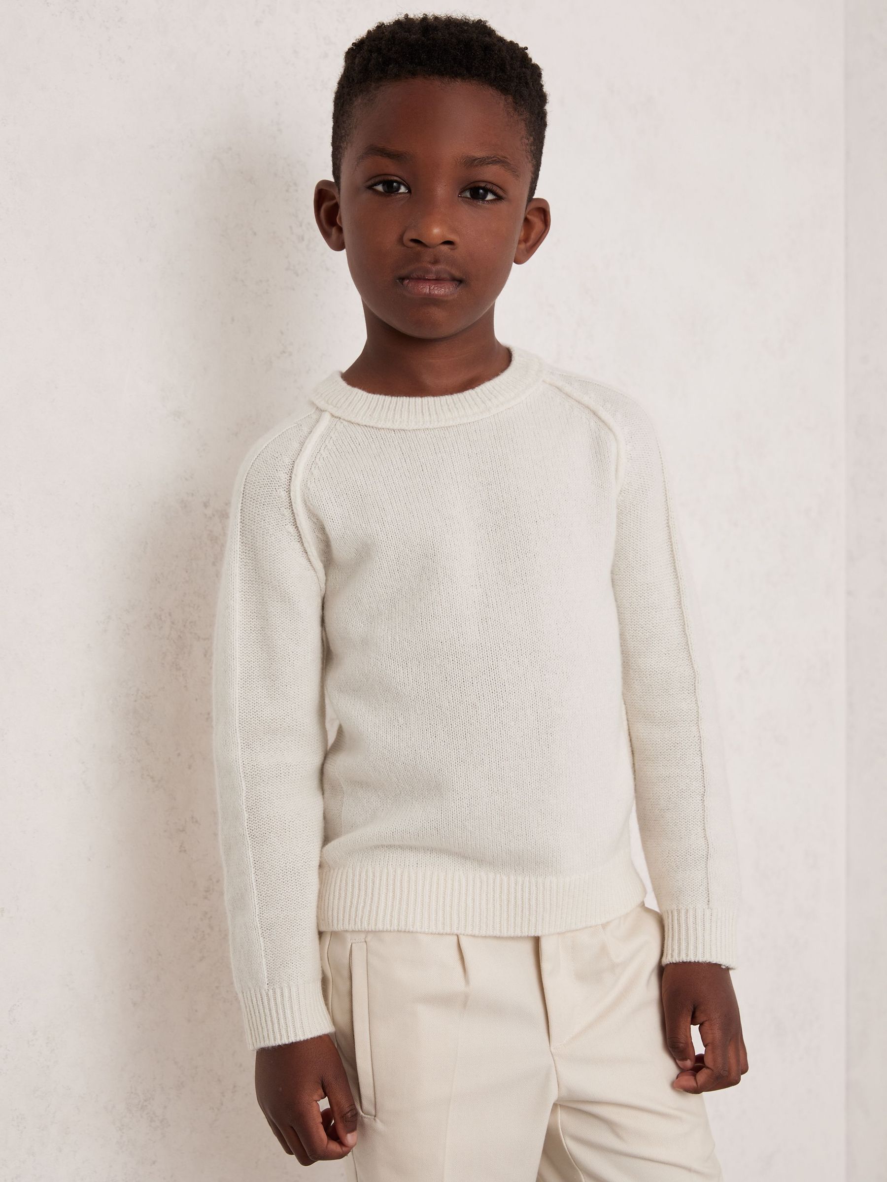 9-13 yrs Wool-Cashmere Reverse-Seam Jumper in Off White (F97943) | HK$640