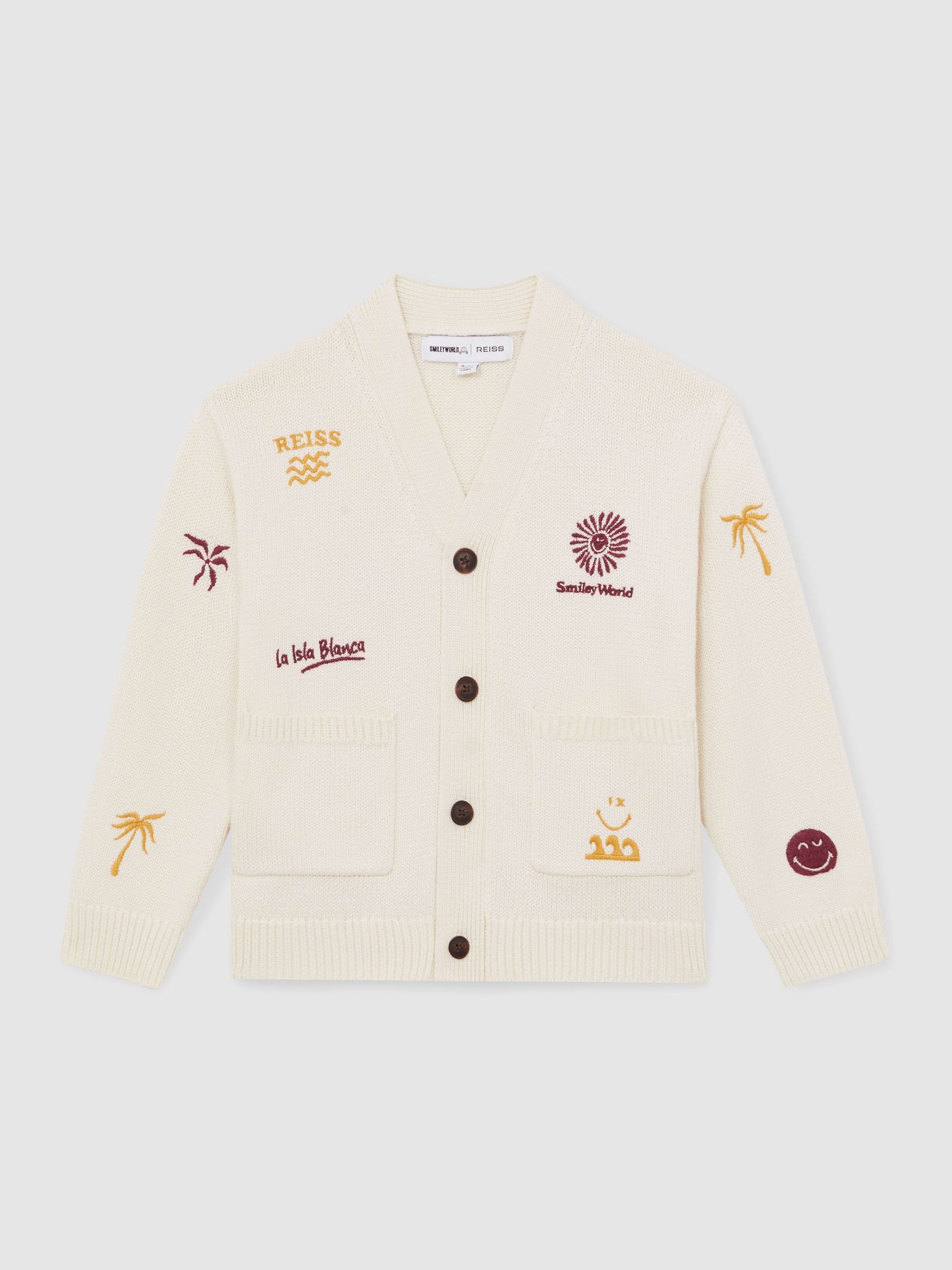 13-14 yrs SmileyWorld | Reiss Embroidery Cardigan Unisex Fit in Off White (F97959) | €39