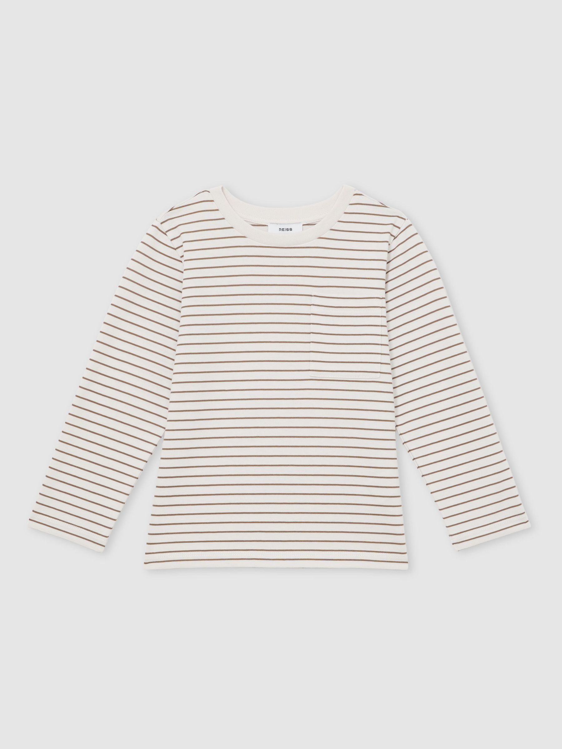 13-14 yrs Stretch-Cotton Stripe T-Shirt in Off White/Camel (F97965) | €35