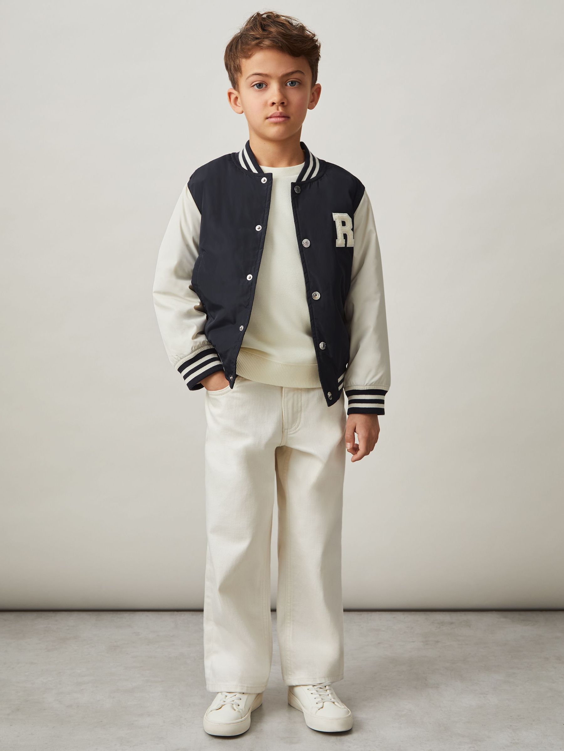 Colourblock Varsity Bomber Jacket in Navy/Off White (F97967) | US$110