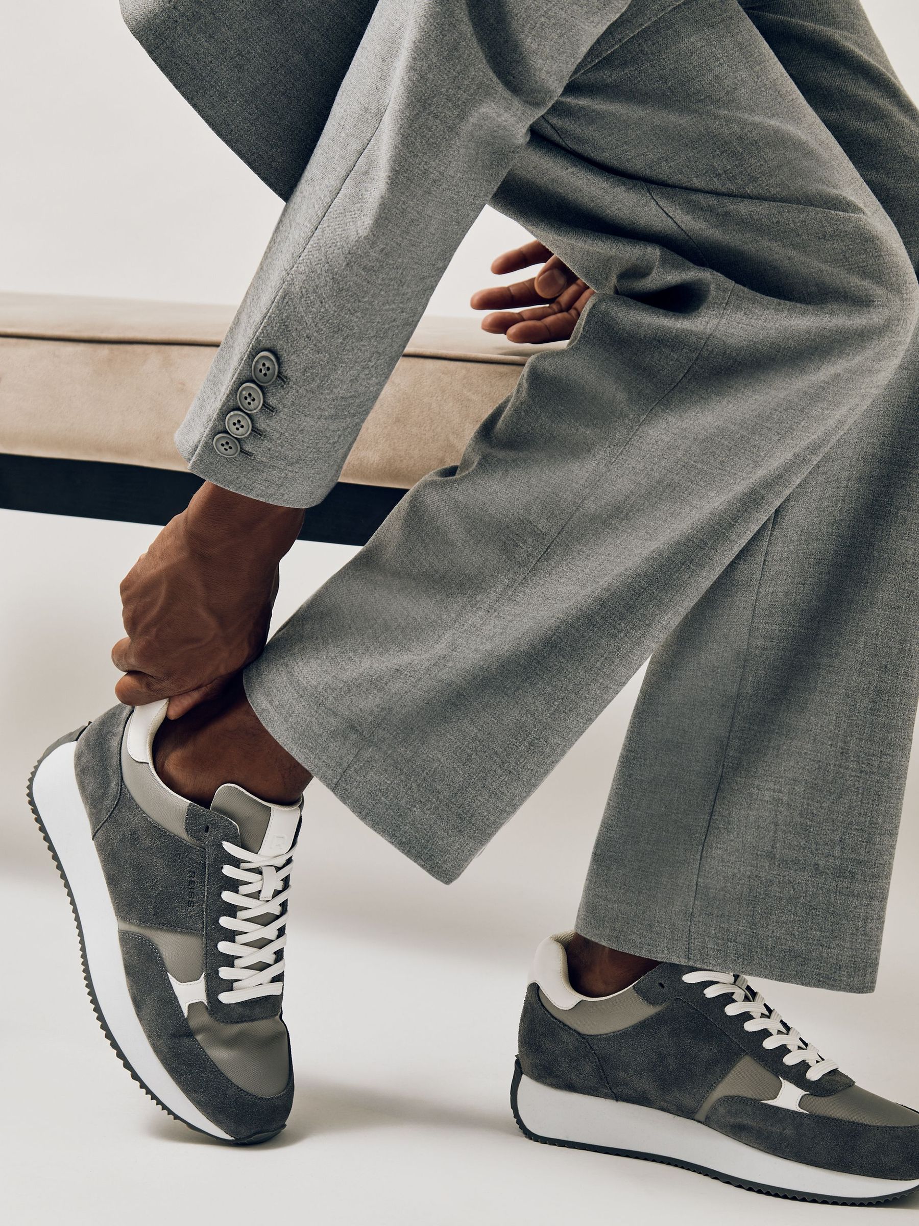 Suede Lace-Up Running Trainers in Graphite Grey (F97973) | ₪795