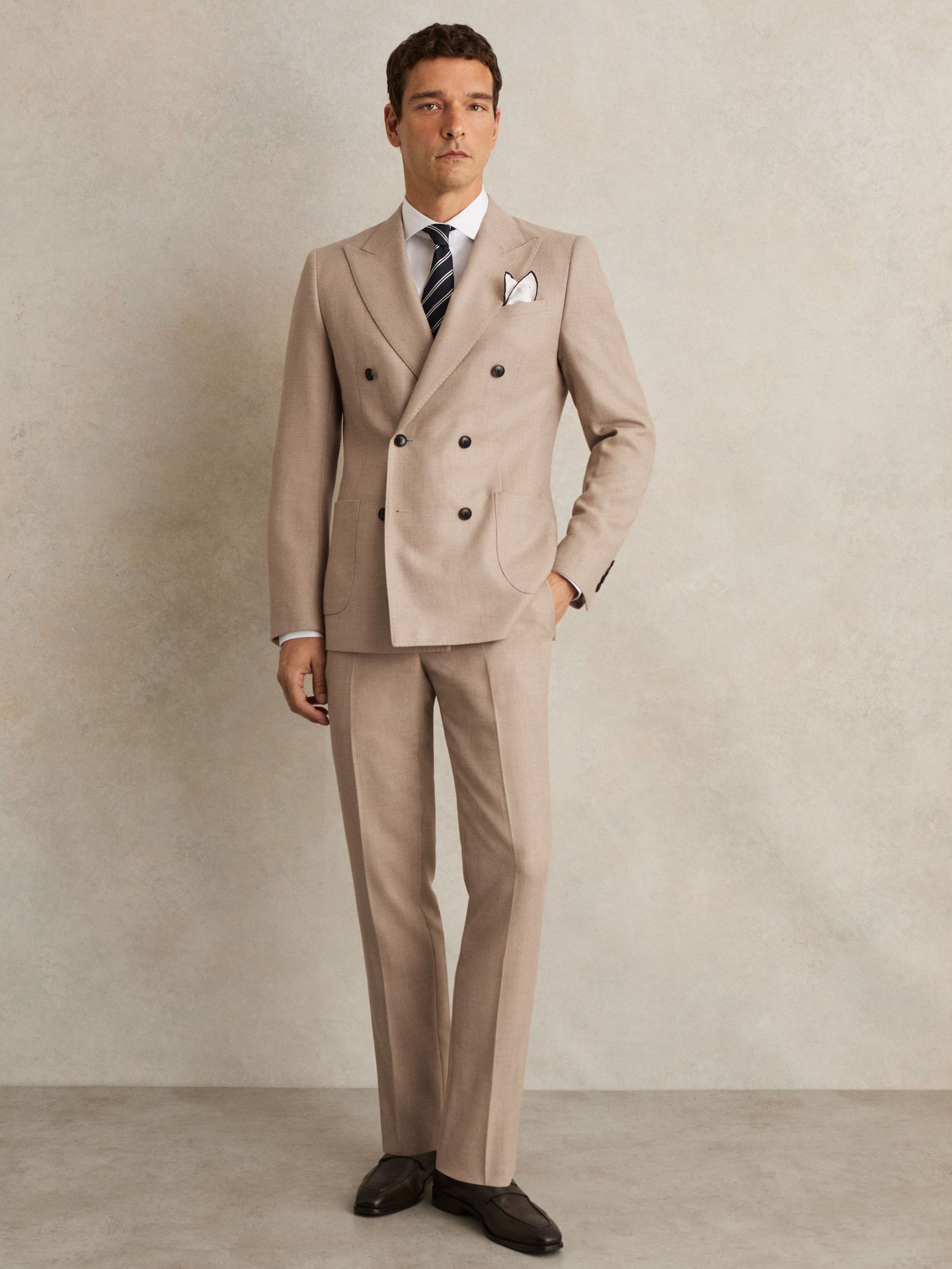 Slim-Fit Wool-Blend Double-Breasted Suit Blazer in Oatmeal Brown (F97979) | €470