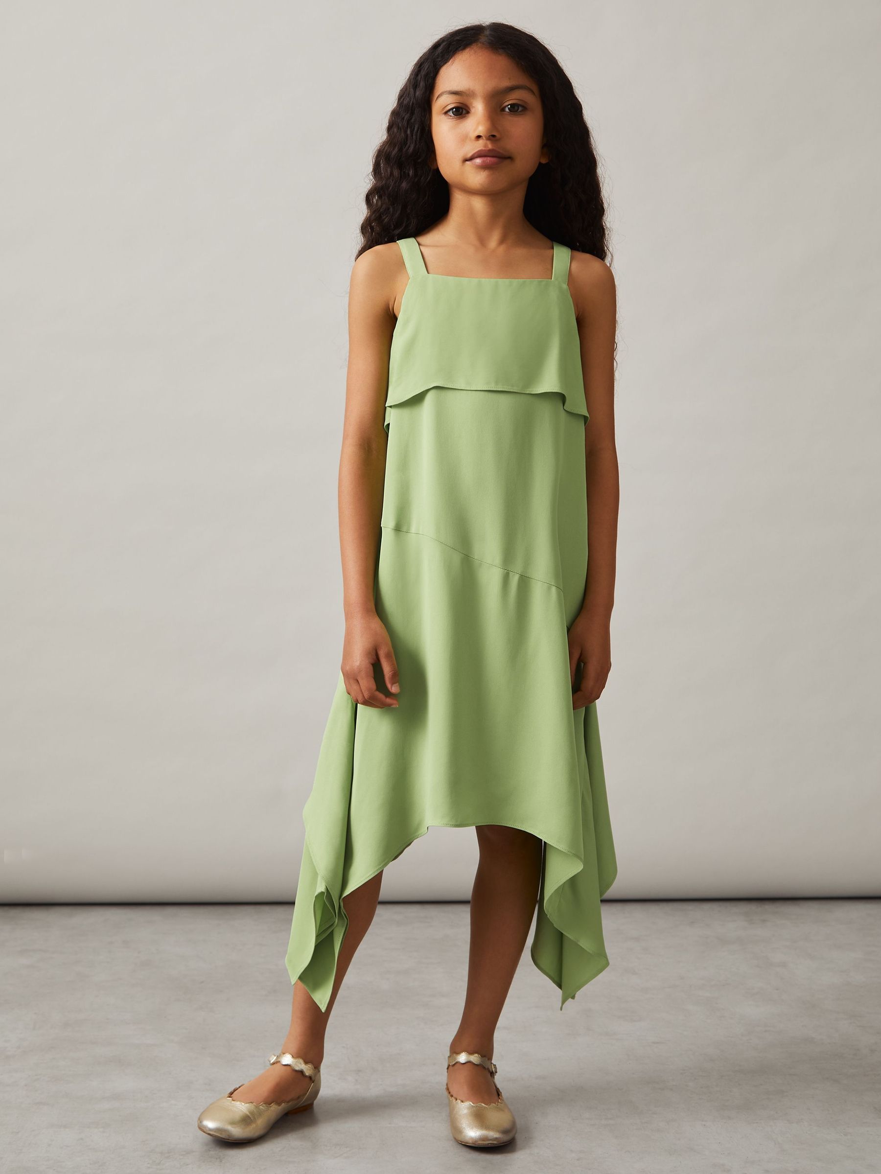 Handkerchief-Hem Sleeveless Dress in Green (F99399) | US$120