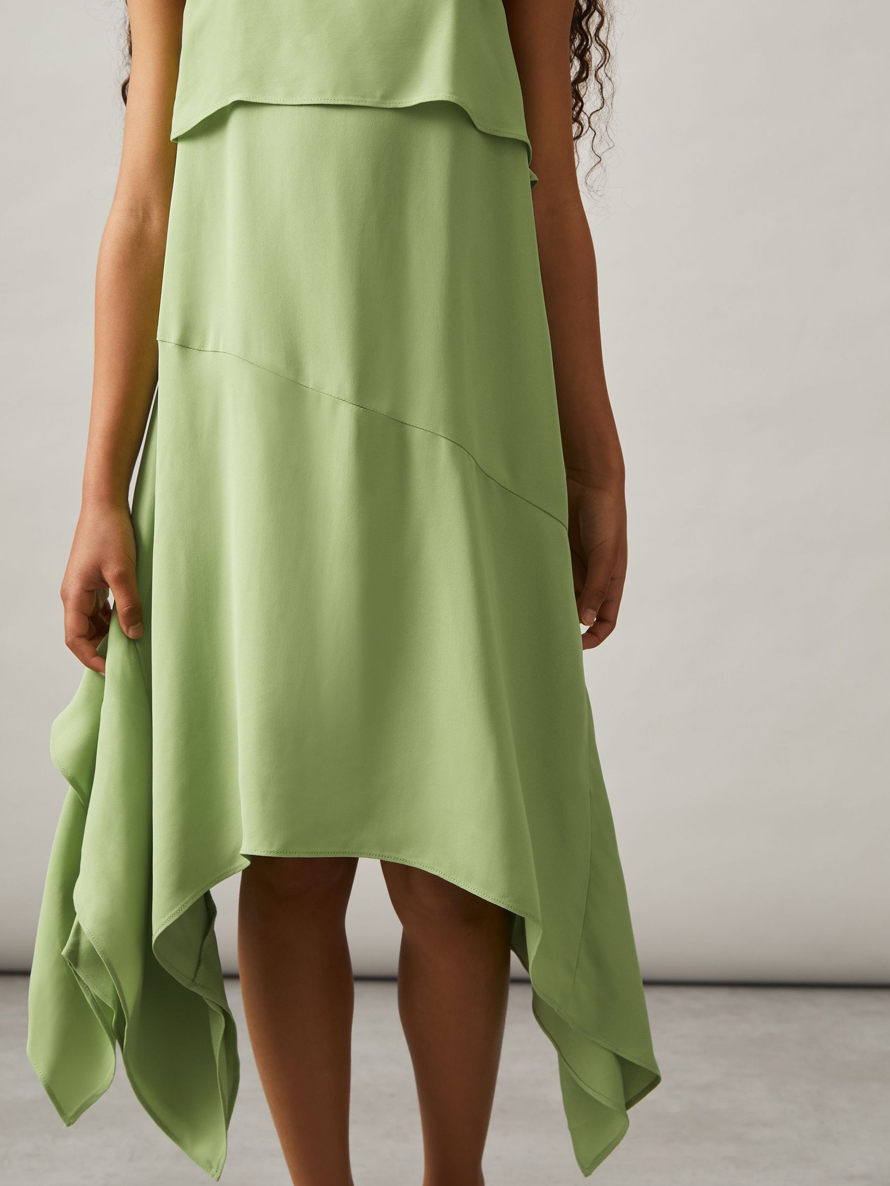 Handkerchief-Hem Sleeveless Dress in Green (F99416) | US$130