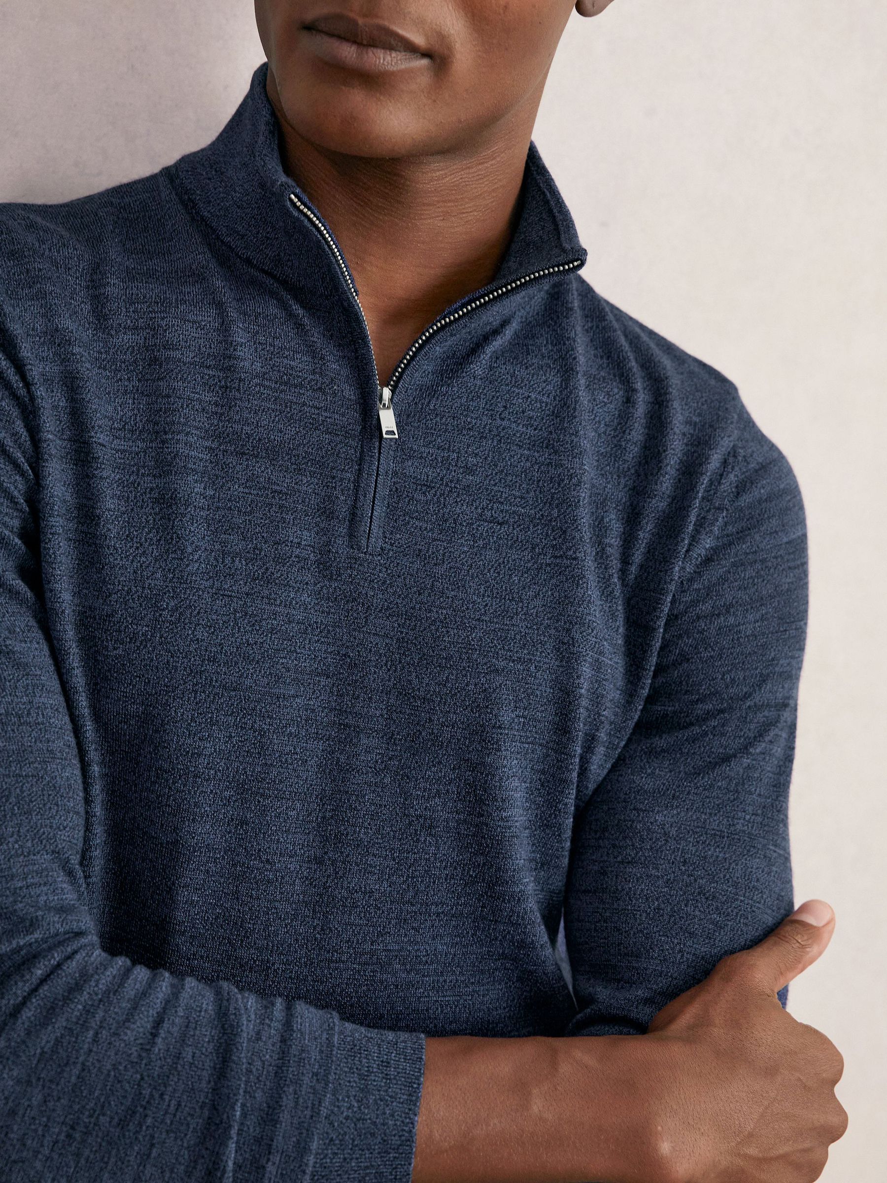 Merino Wool Half-Zip Funnel Neck Jumper in Denim Jaspe (G00351) | 535 QAR