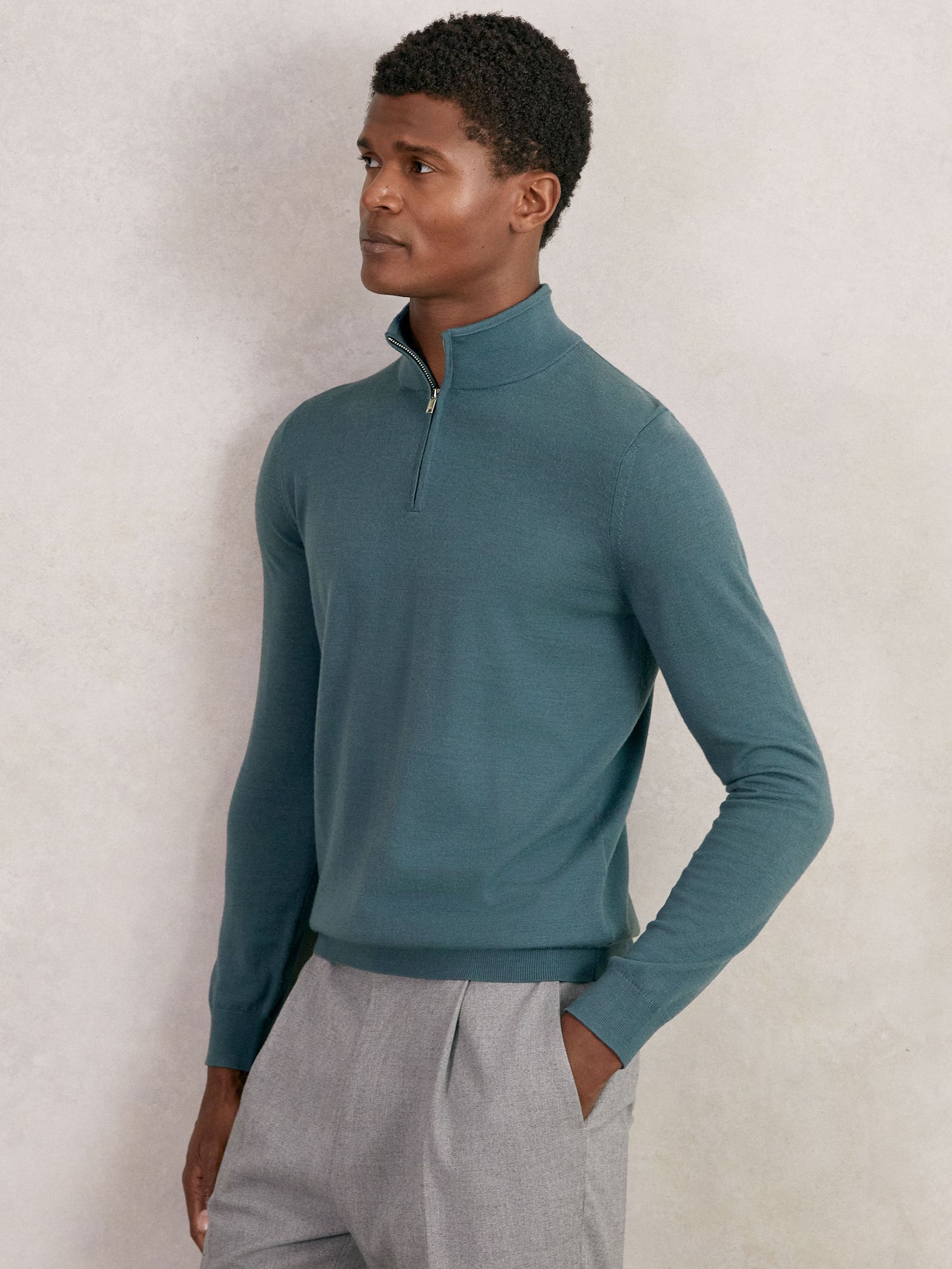 Merino Wool Half Zip Jumper in Orion Blue (G00352) | ₪565