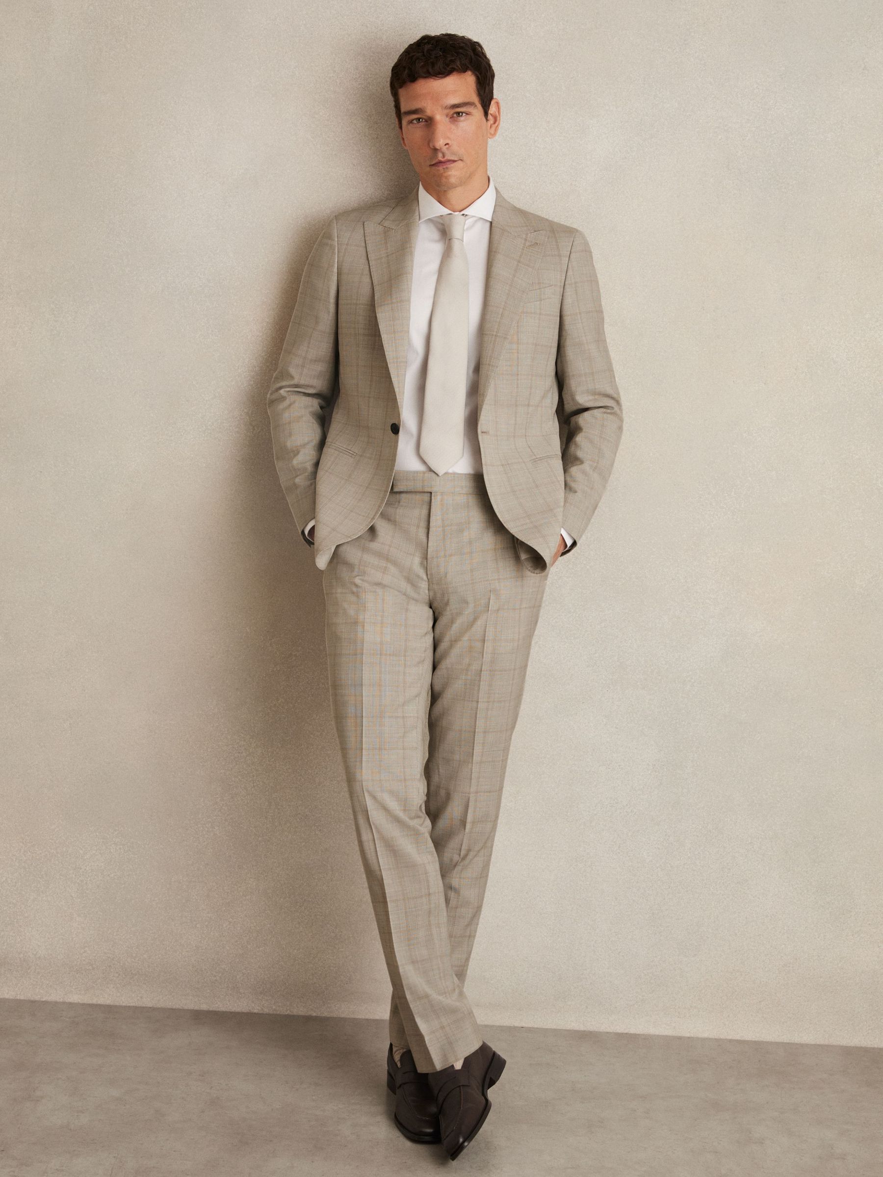 Slim-Fit Wool Check Suit Trousers in Oatmeal Brown (G00356) | CA$365