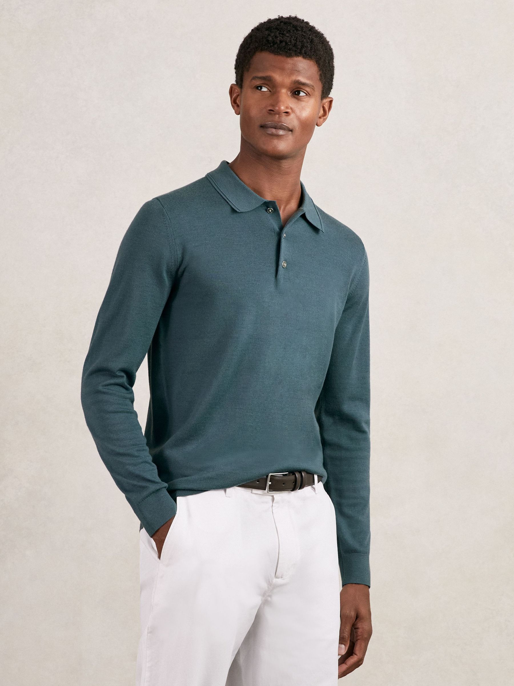 Merino Wool Long-Sleeve Polo Shirt in Orion Blue (G00363) | US$160