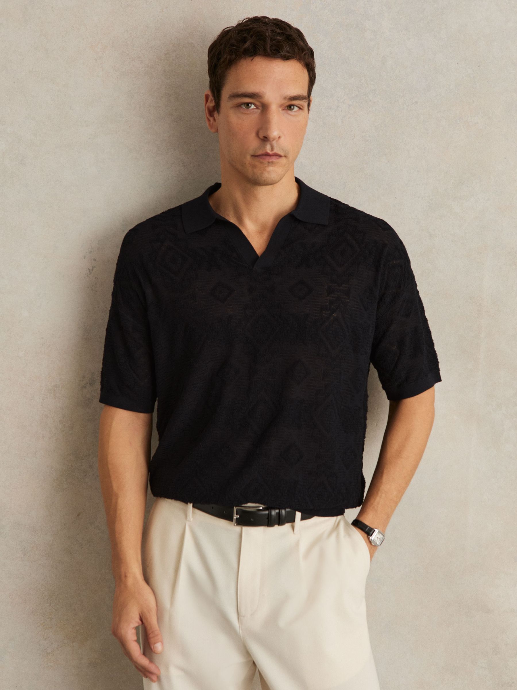 Jacquard Loop-Stitch Polo Shirt in Navy (G00418) | €140