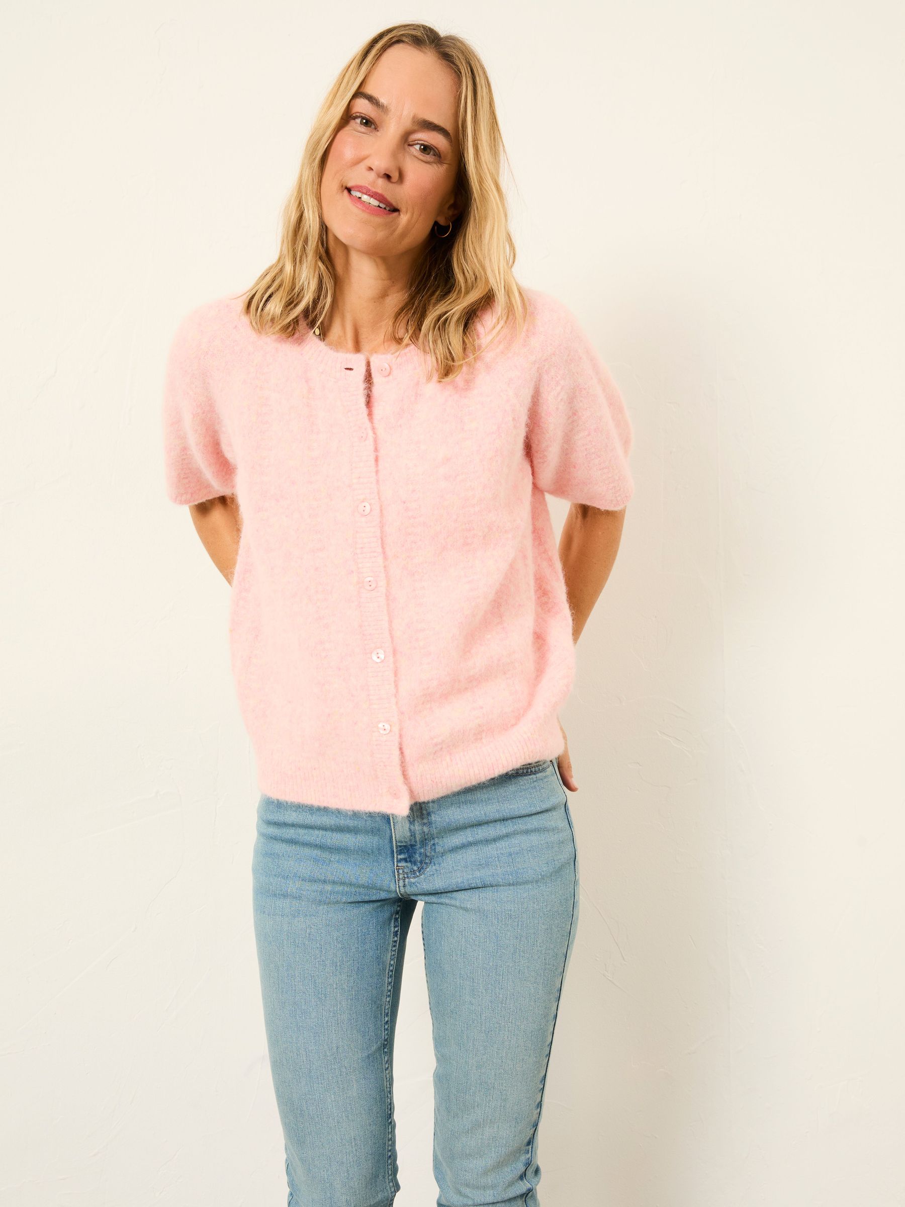 Georgina Pink Knitted Fluffy Cardigan (G05045) | €65