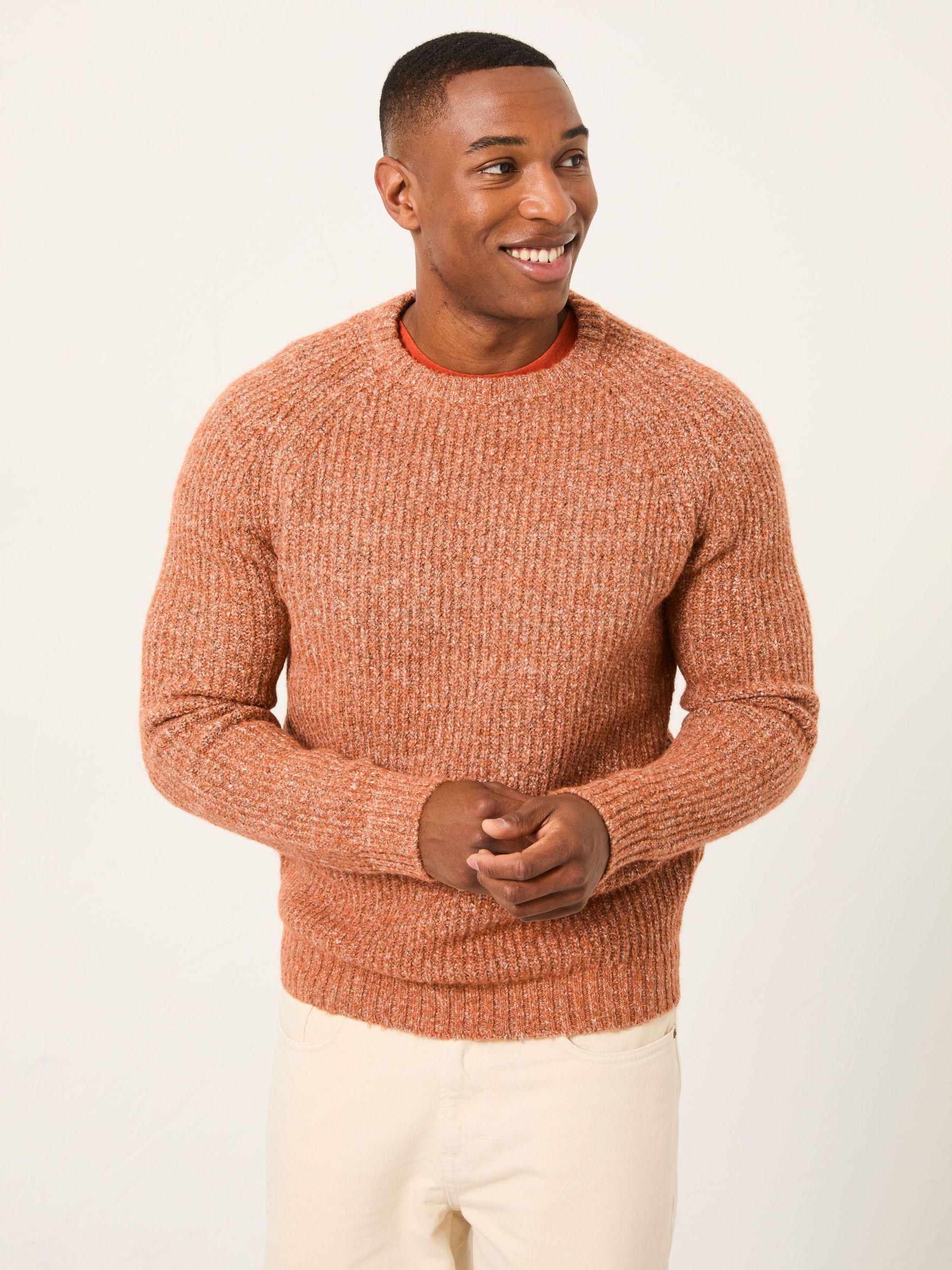 Sefton Burnt Orange Knitted Crew Neck Jumper (G05384) | $105