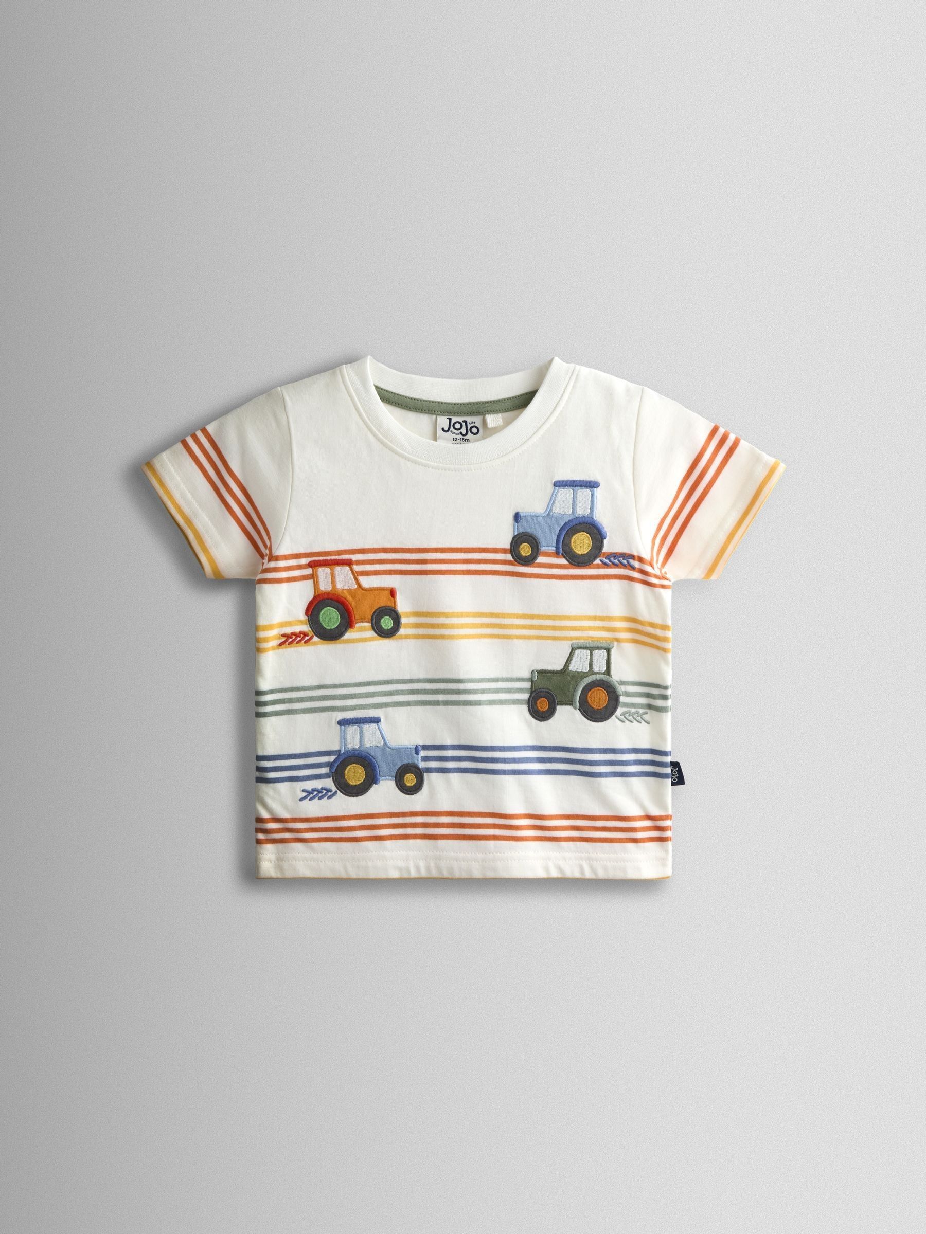 Cream Tractor Appliqué Stripe T-Shirt (G06300) | $26 - $29