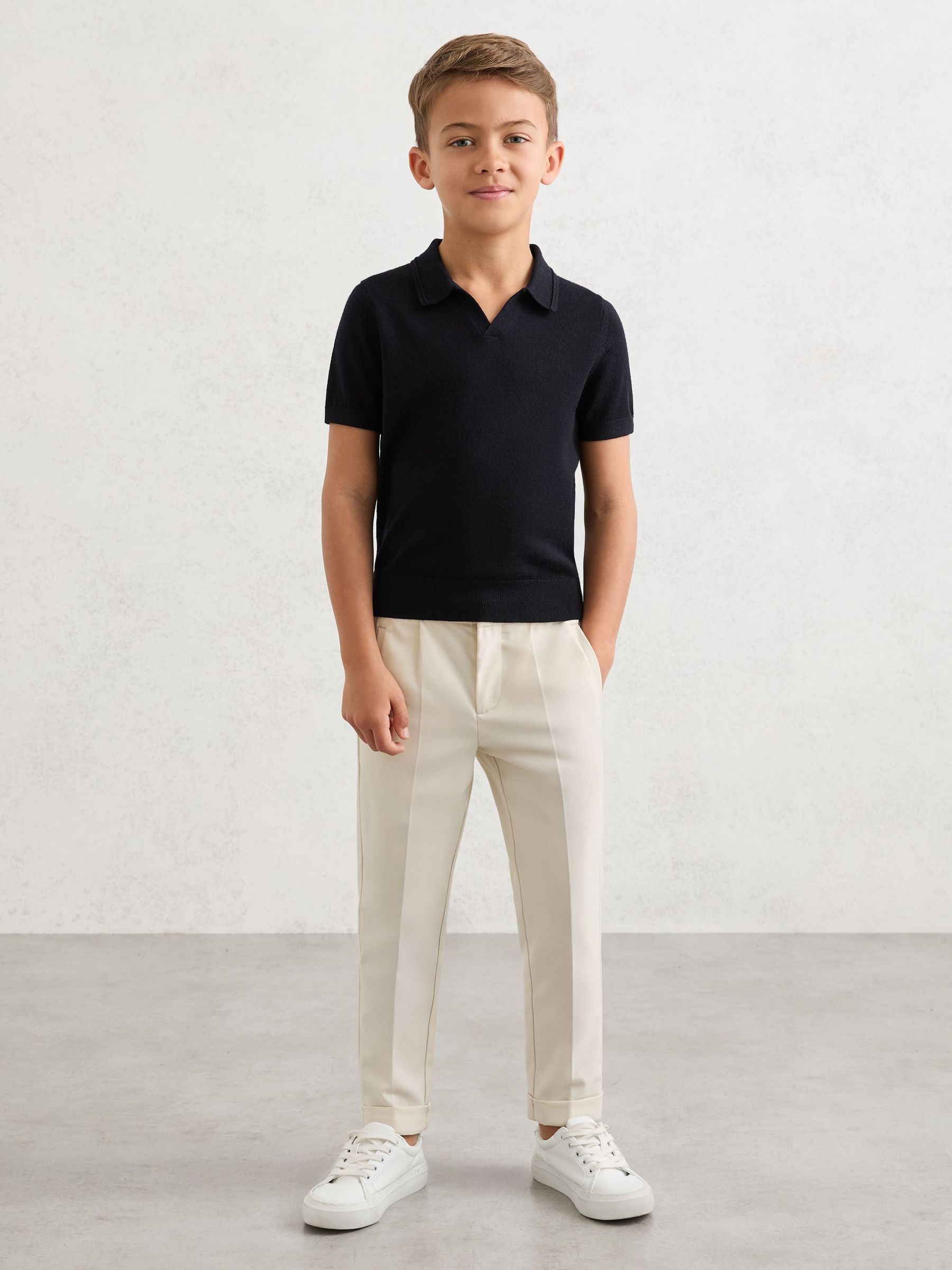 Merino Wool Open-Collar Polo Shirt in Navy (G07038) | €40