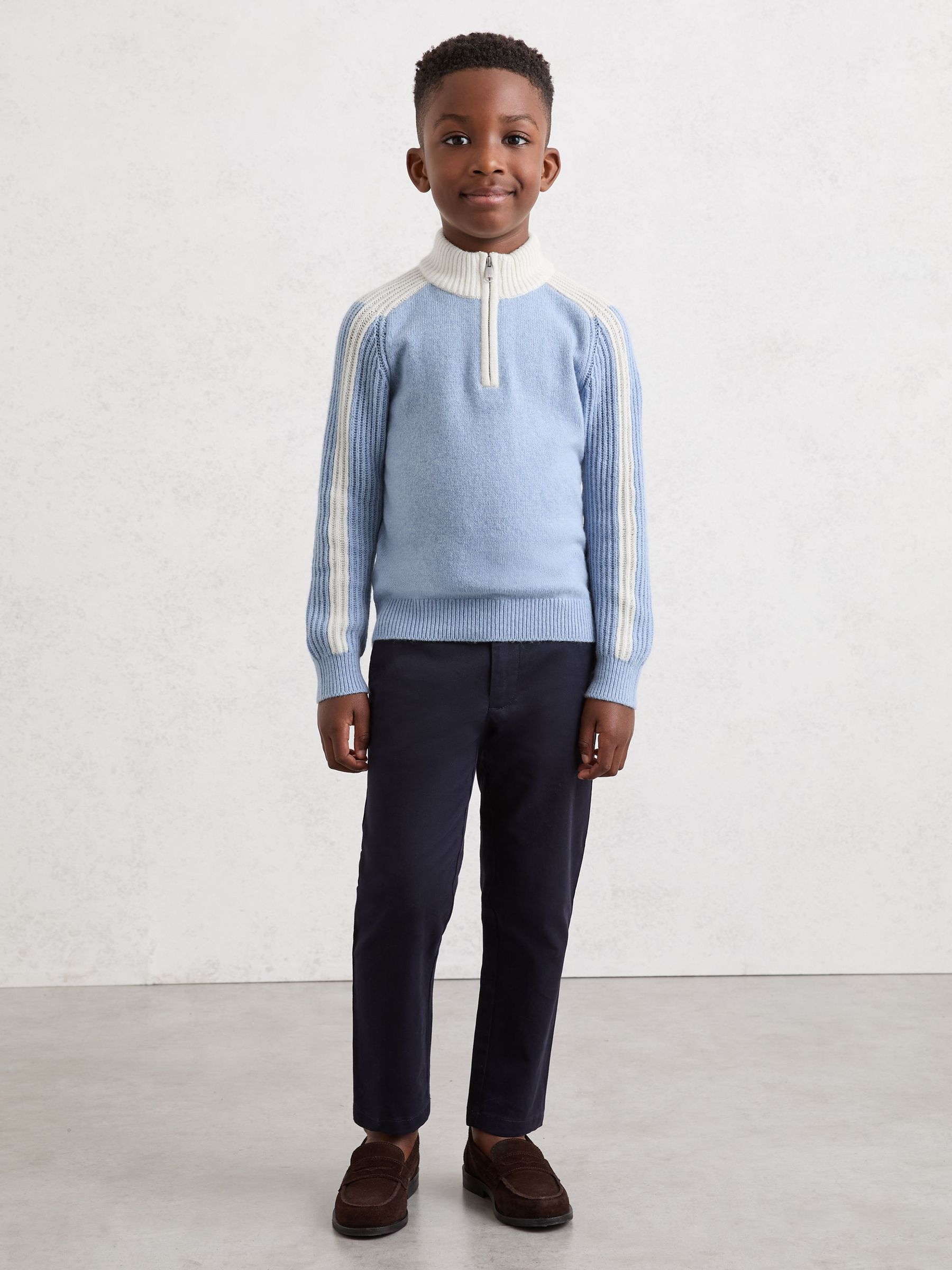 3-9 yrs Half-Zip Contrast Knitted Jumper with Wool in Mist Blue (G07043) | $70