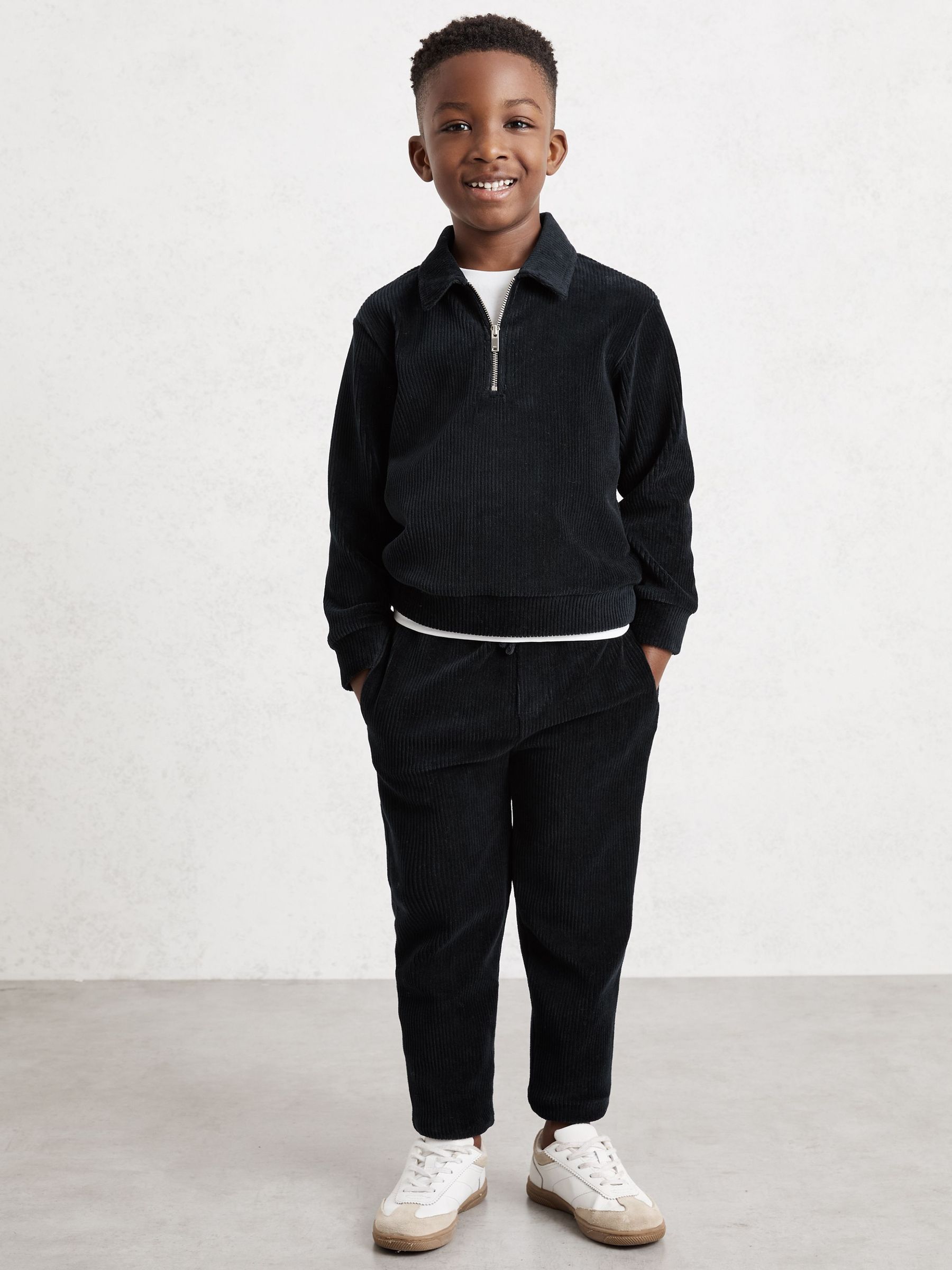 9-13 yrs Corduroy Half-Zip Polo Shirt in Navy Blue (G07053) | $75