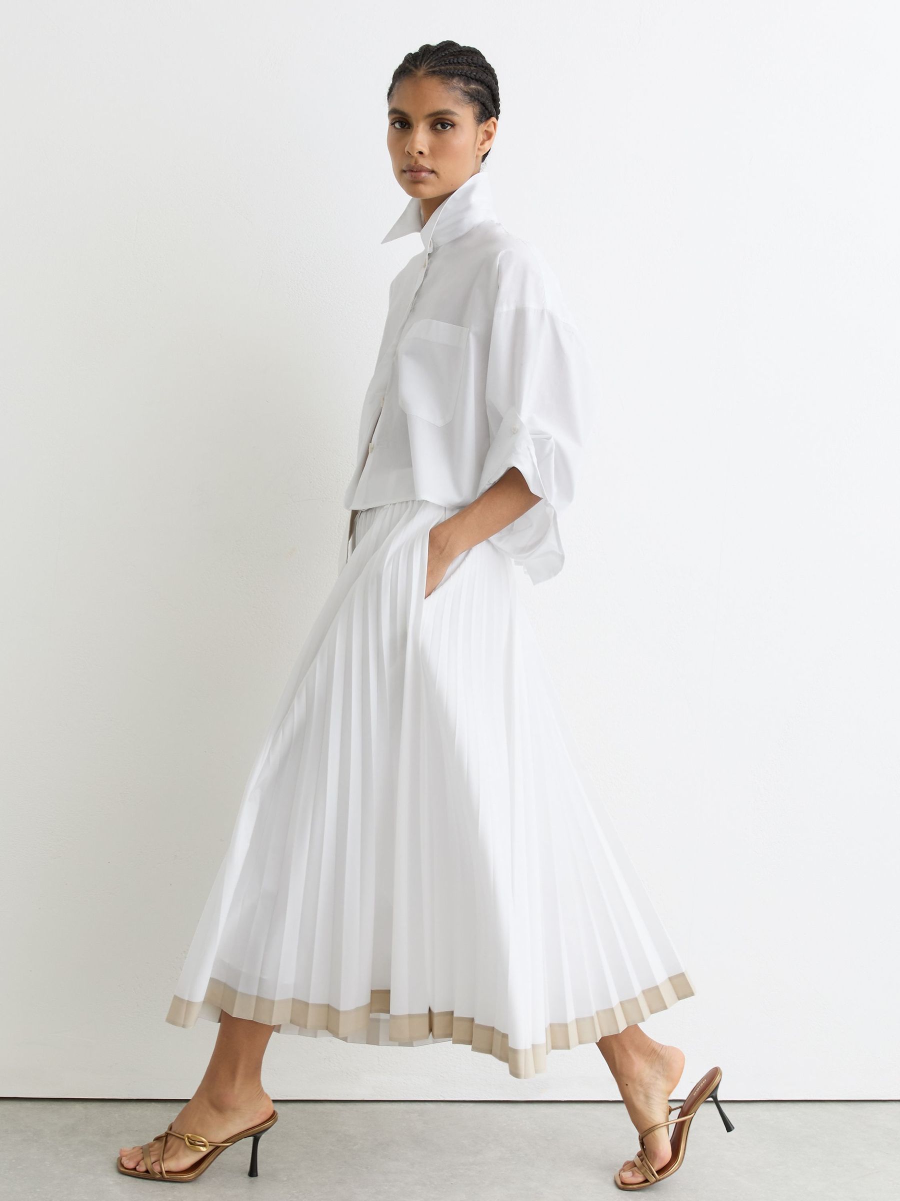 Pleated Cotton Skirt in Ivory (G07054) | €220