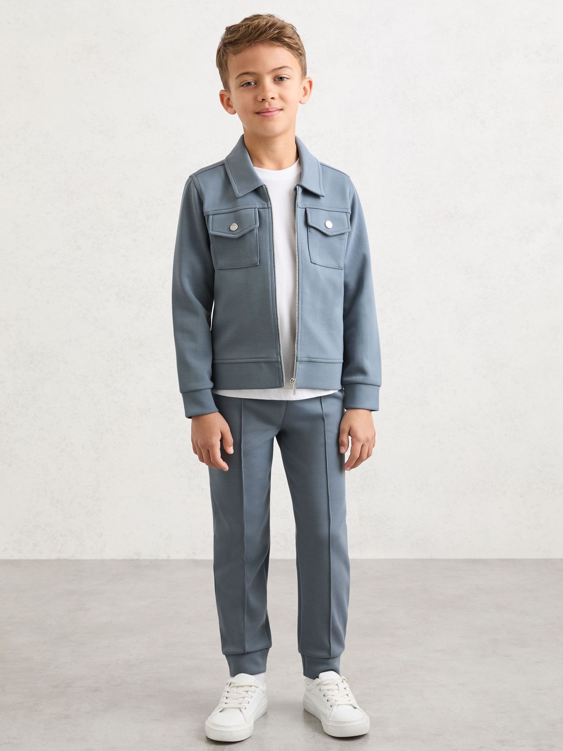 9-13 yrs Premium Interlock Zip-Through Overshirt in Airforce Blue (G07063) | $80