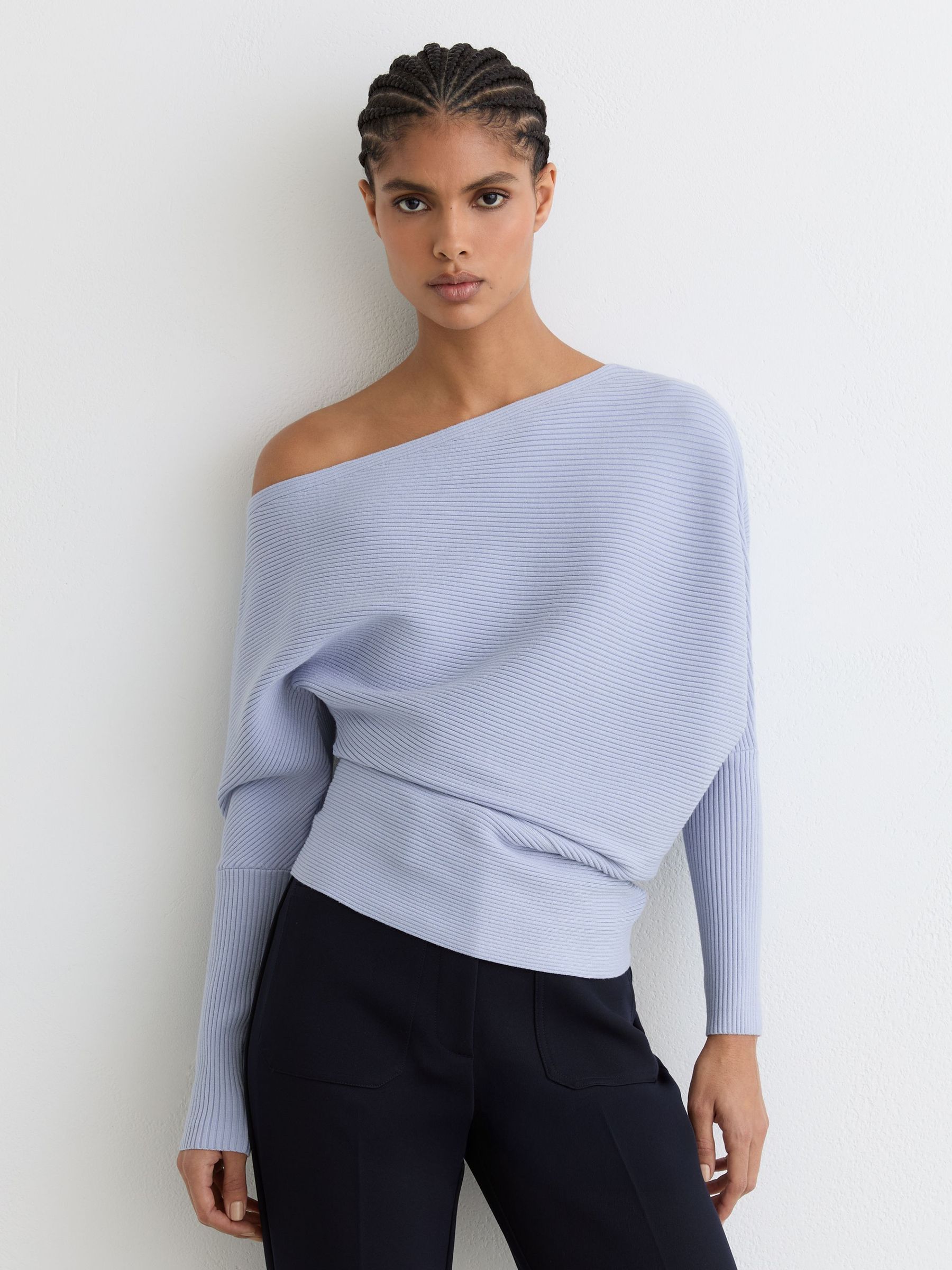 Asymmetric Draped Knitted Jumper in Blue (G07073) | HK$1,420